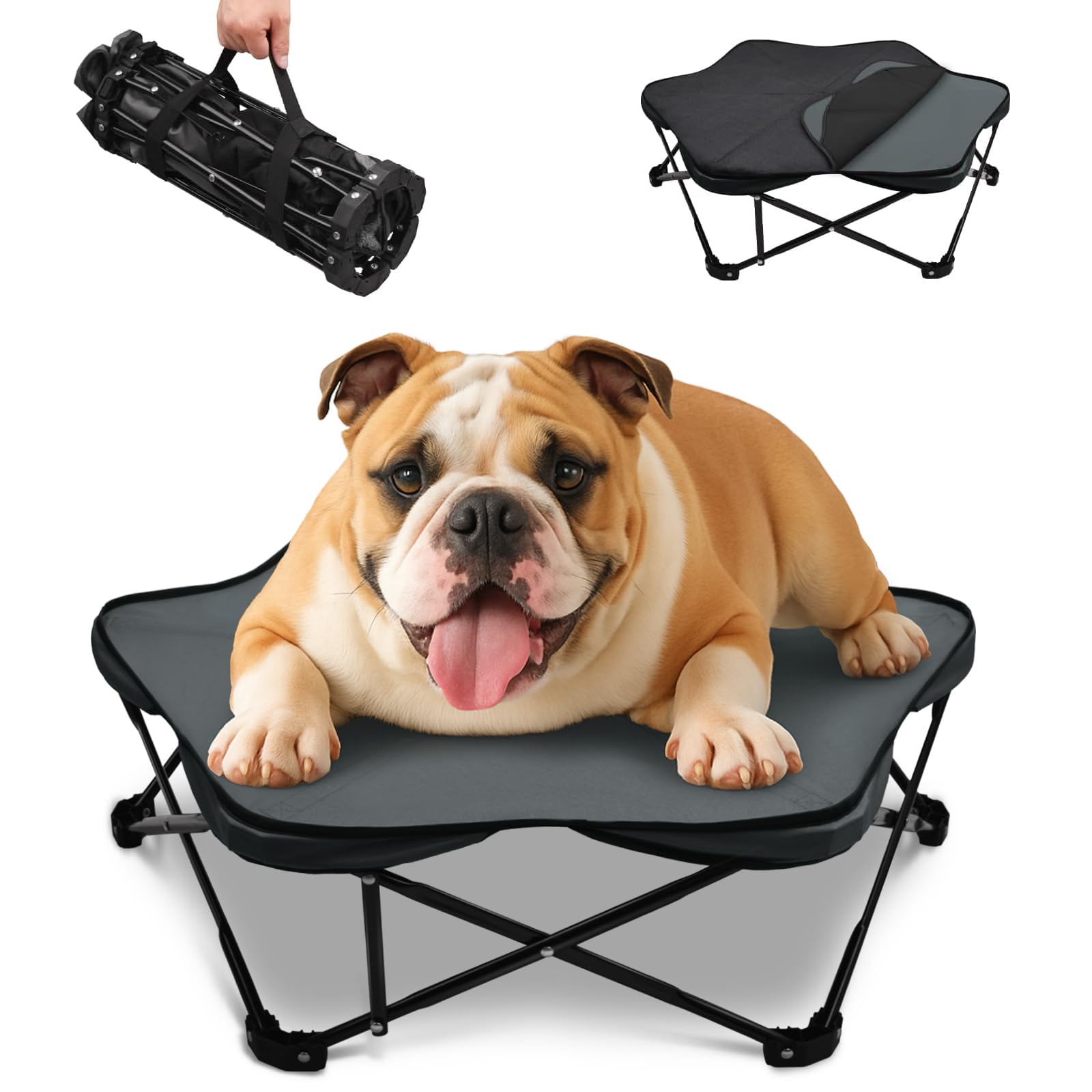 Pozico Small Elevated Dog Bed - 26'' Foldable Pet Cot With Carry Handle, Raised Dog Bed With Sturdy Frame & Plush Cushion, Porta