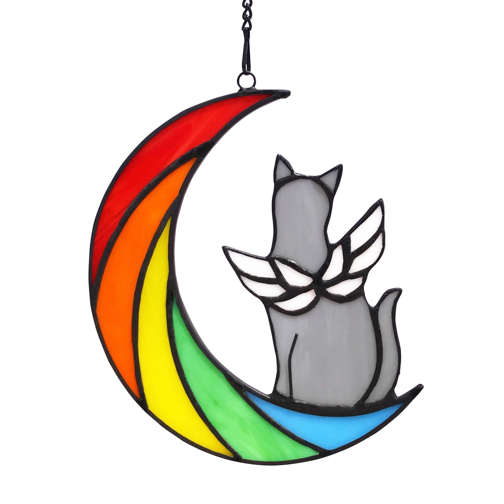 Lcensp Grey Cat Memorial Gifts For Loss Of Cat Sympathy Suncatcher, Rainbow Bridge Pet Memorial Bereavement Gifts, Stained Glass