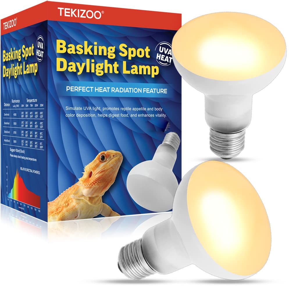 Tekizoo Heat Lamp Bulbs Reptile Basking Light Spot Daylight For Bearded Dragon,Lizard,Tortoise,Amphibian 50W (2 Pack)