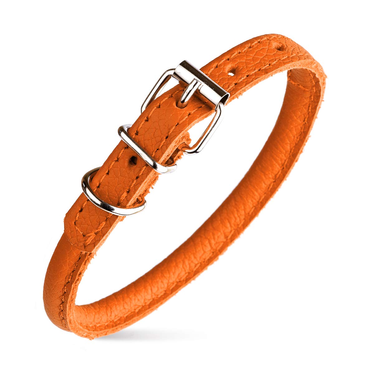Dogline Rolled Leather Dog Collar - For Small, Medium And Large Breeds - Soft And Padded Round Luxury Design W1/4'' - L8-10, Ora