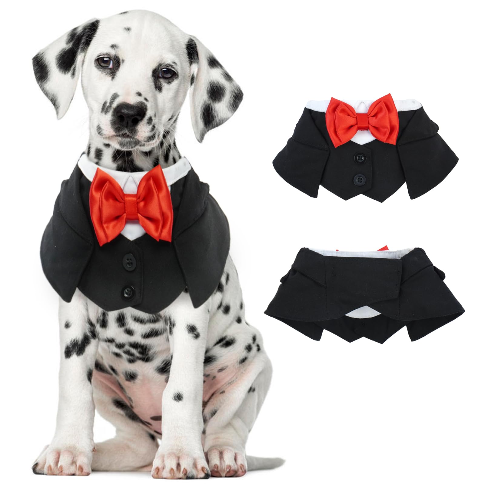 Ikipuko Medium Size Dog Tuxedo Wedding Bandana Adjustable Collar With Red Bowtie Dog Suit And Tie Formal Costume For Boy Girl Do
