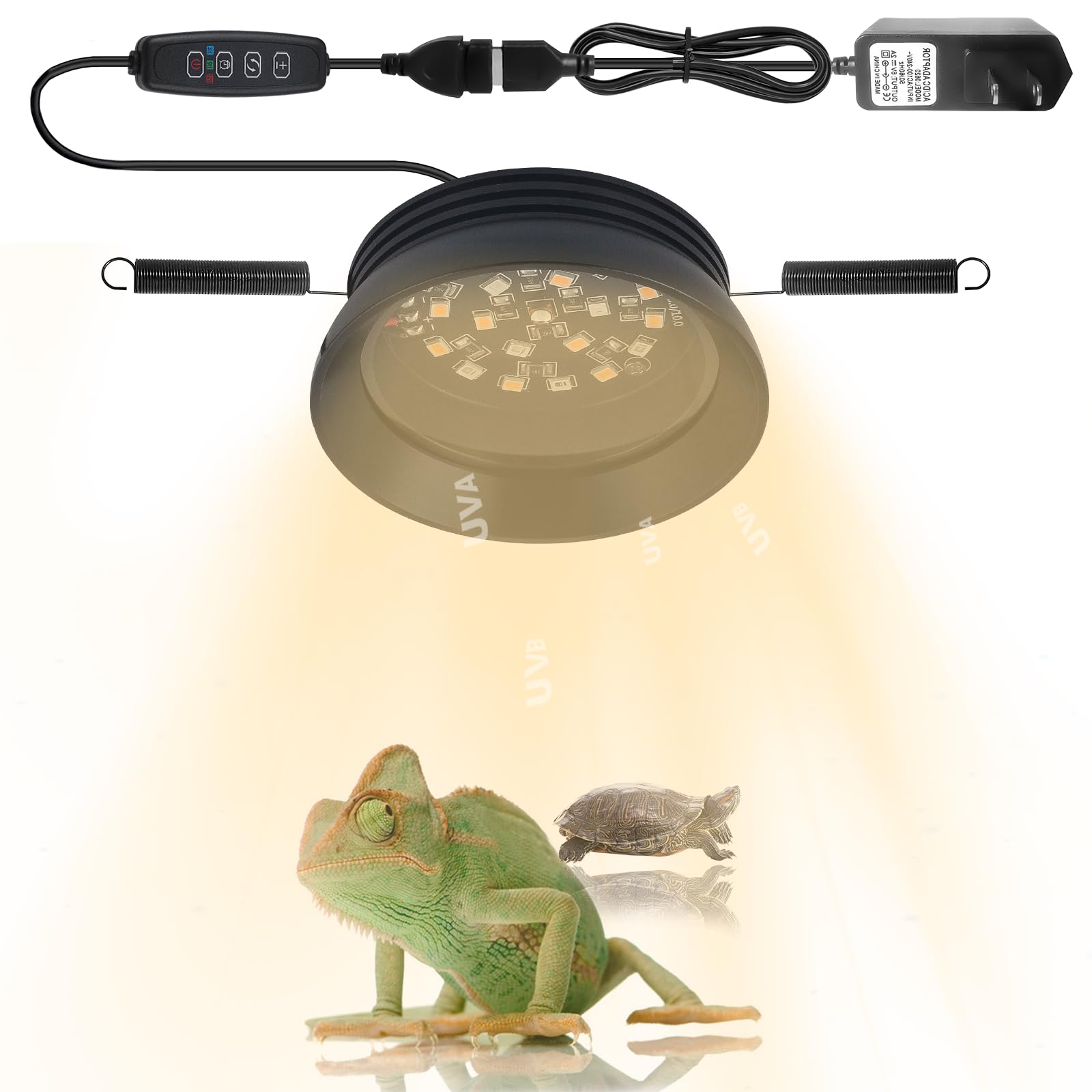 Small Full Spetrum Led Uva Uvb Reptile Light With Dimmer & Cycle Timer For Bearded Dragon Lizard Gecko Snake Turtle, Bright Adju
