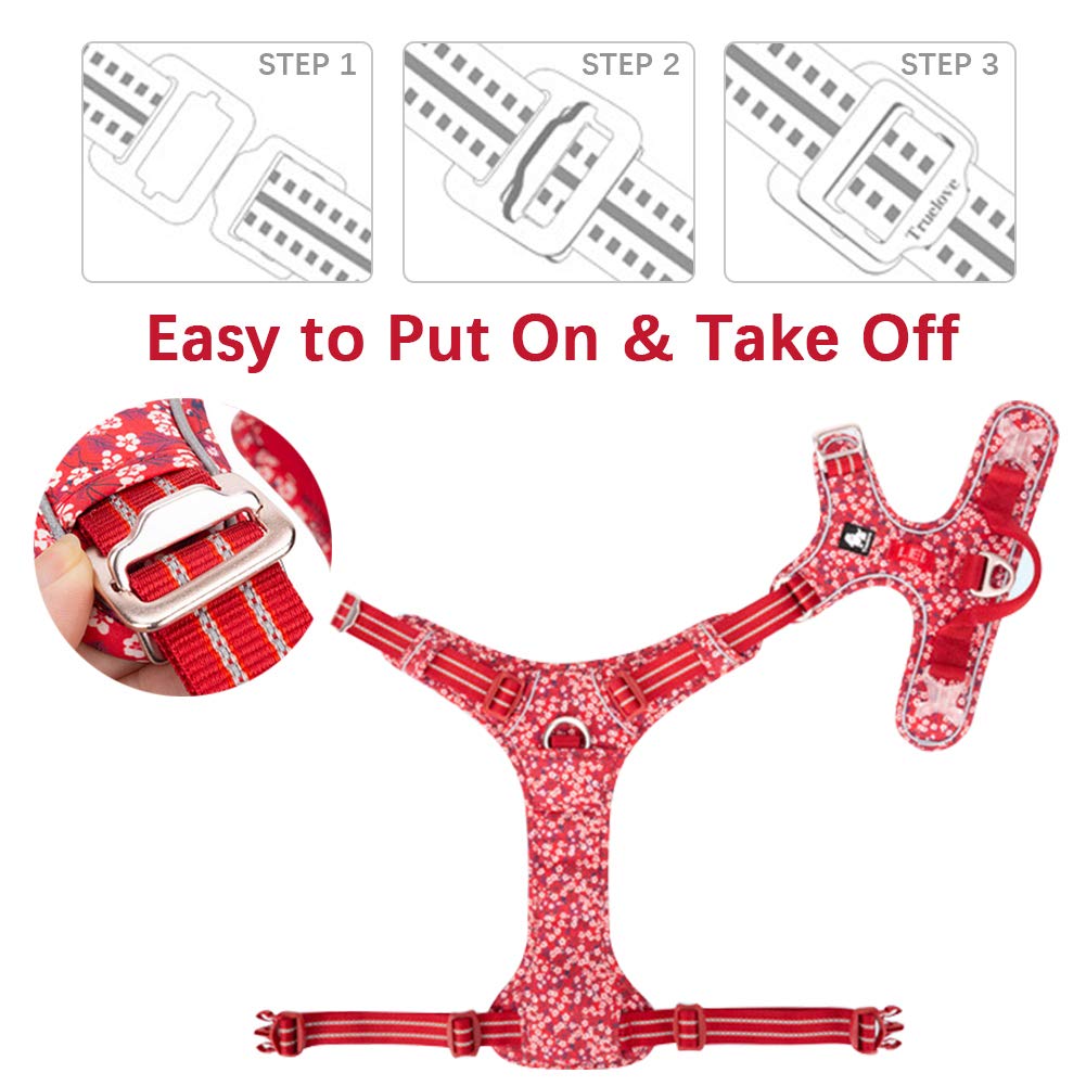 La La Pet® Floral No Pull Dog Harness Reflective Dog Vest Harness With Front & Back 2 Leash Clips And Easy Control Handle For Small Medium Large Dogs 3 Snap Buckles Easy To Put On & Take Off Red S