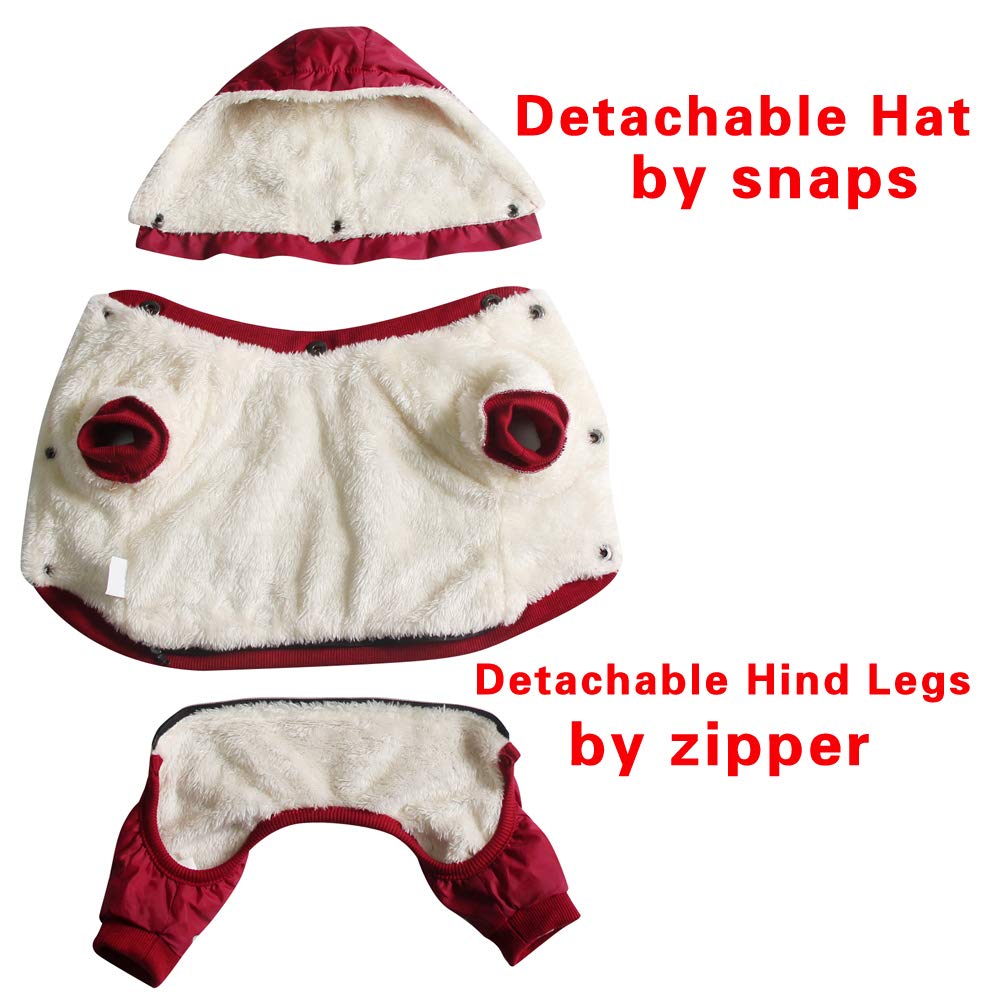 Joydaog Fleece Lined Dog Coat With Detachable Hood And Detachable Hind Legs,Warm Puppy Jacket In Winter(Red L)