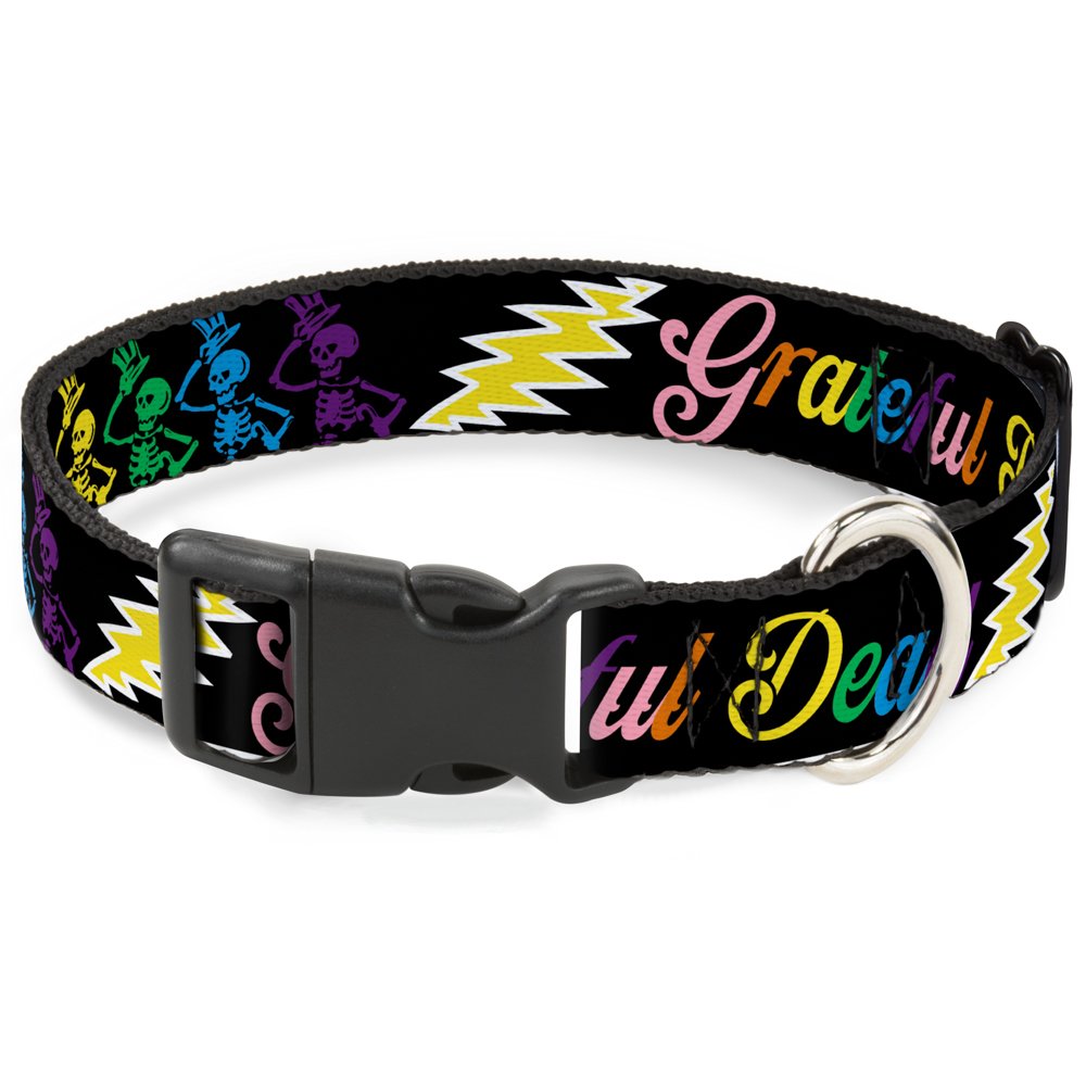 Buckle-Down Plastic Clip Collar - Grateful Dead Script W/Bears & Skeletons Black/Multi Color - 1.5'' Wide - Fits 13-18'' Neck - 