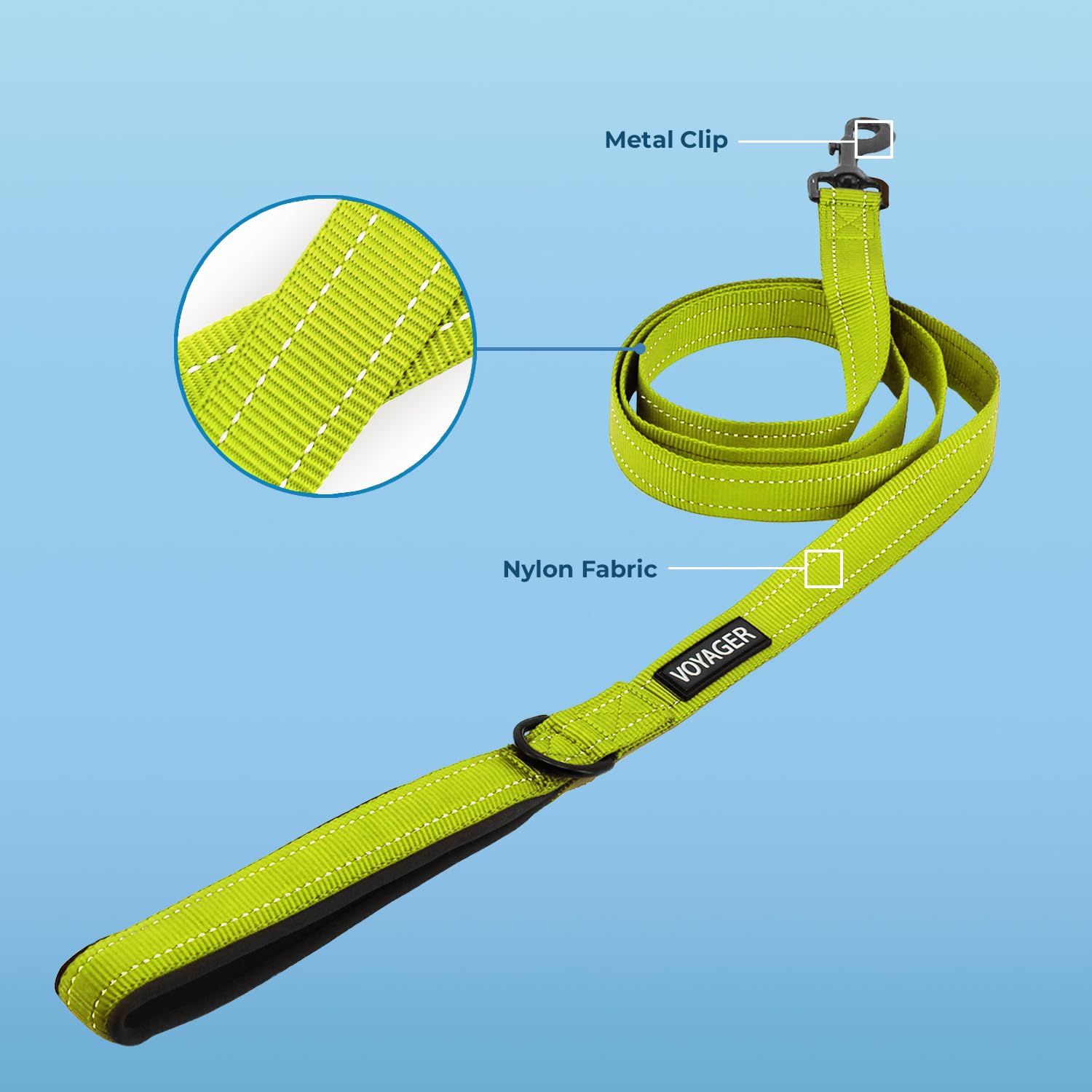 Voyager Reflective Dog Leash With Neoprene Handle, 5Ft Long, Supports Small, Medium, And Large Breed Puppies, Cute And Heavy Dut