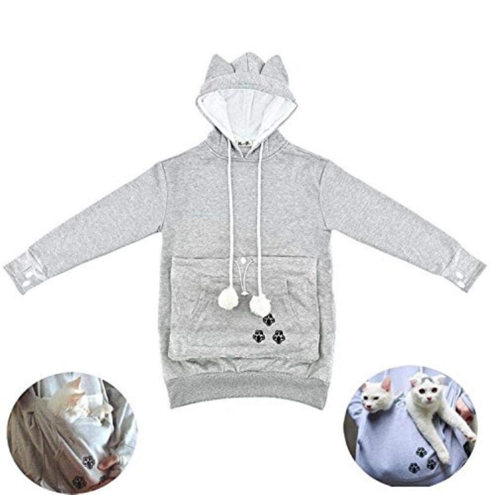 YYW Womens Pet Hoodies Pullover Sweatshirt Oversized Cat Hoodies Pet Holder Cat Dog Pouch Carriers (Dark Grey,XX-Large)
