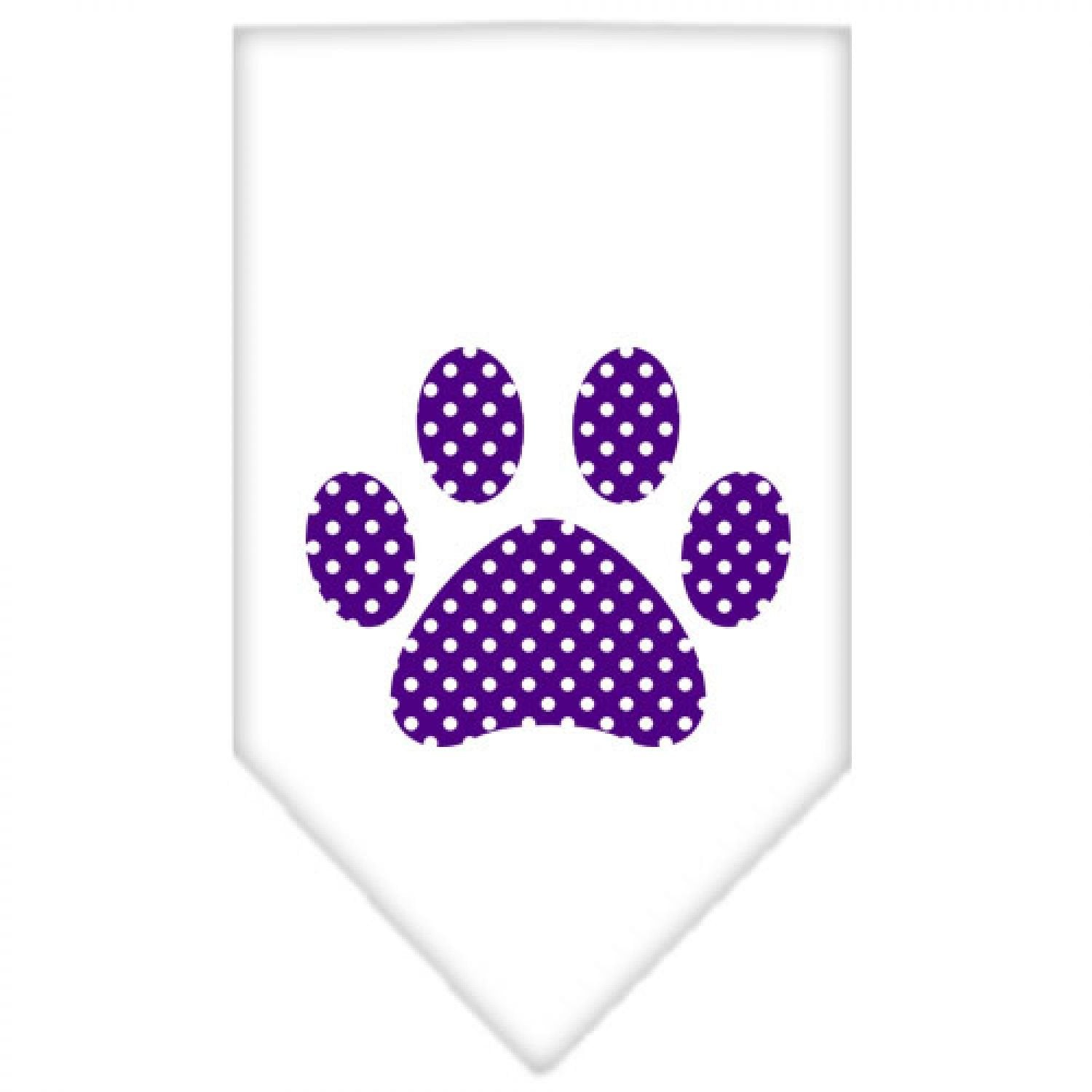 Pet and Dog Bandana Screen Printed, Purple Swiss Dot Paw White Large