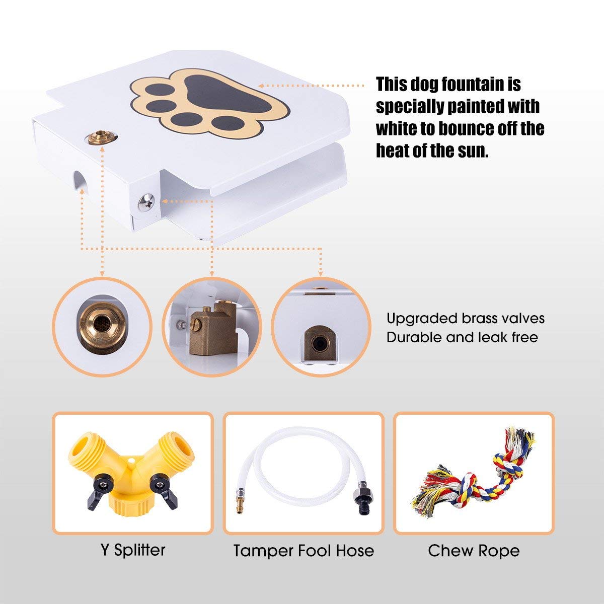 BACOENG Outdoor Dog Pet Water Sprinkler Easy Activated Dog Water Fountain Toy with Molar Rope, Upgrade Premier Valve Set (We Cop