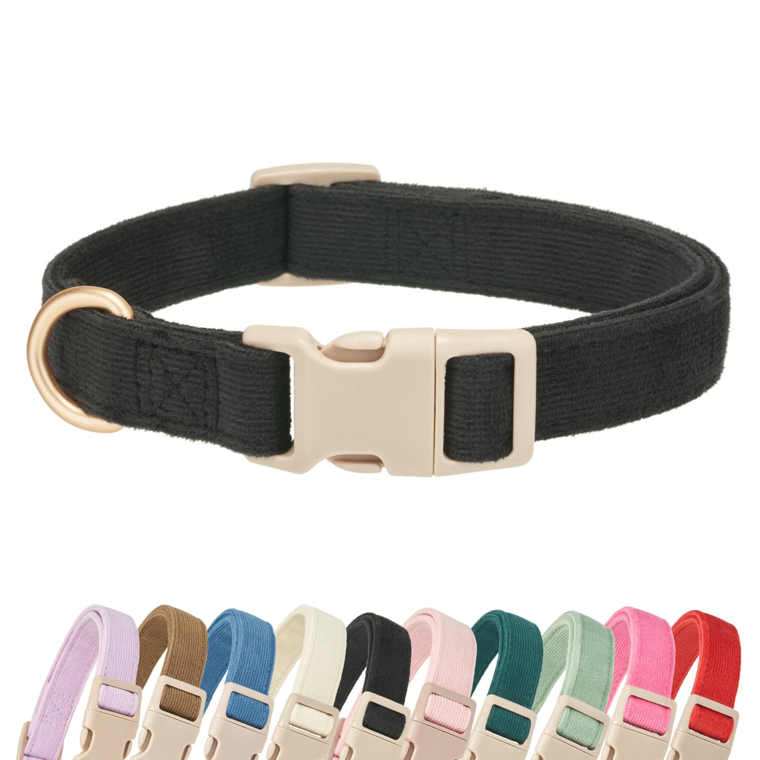 Yudote Soft Cotton Dog Collar Adjustable Corduroy Dog Collars For Small Medium Large Dogs(Black,Small)