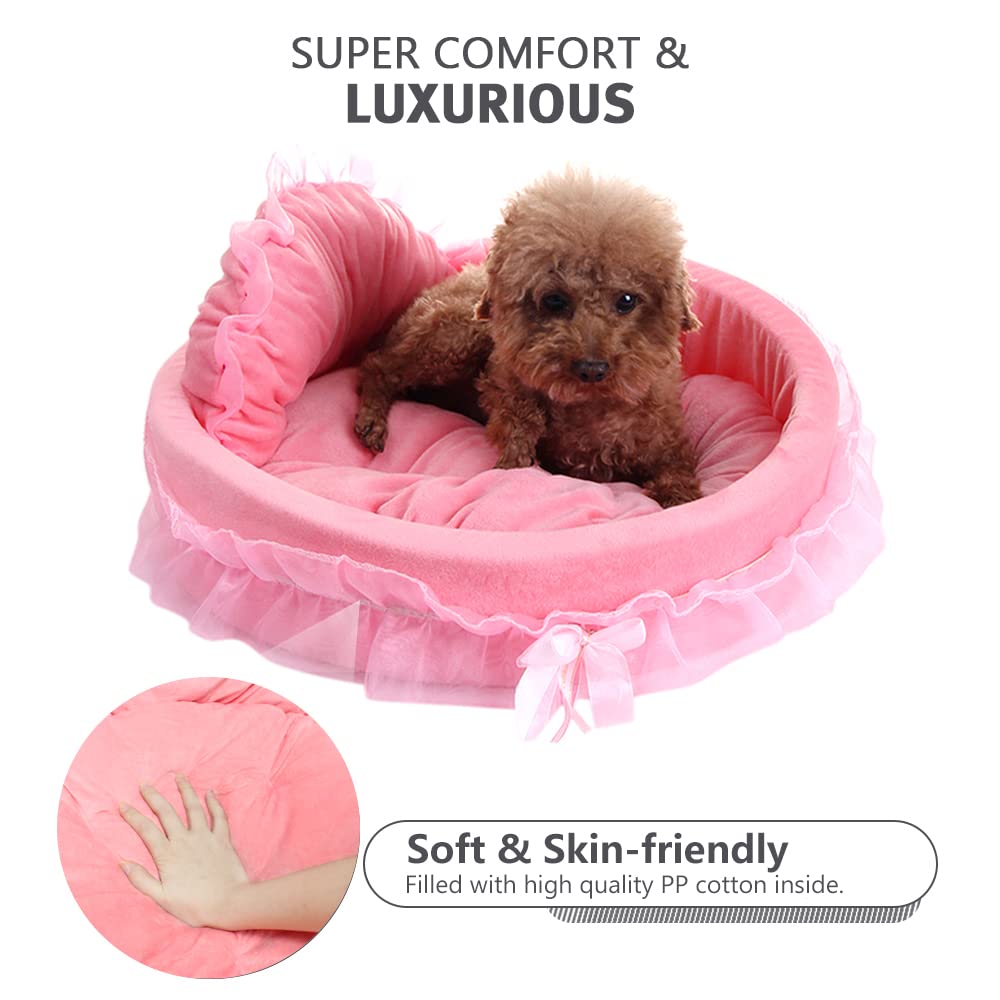 Pawstrip Pink Dog Bed Washable Princess Cat Couch Soft Plush Pet Sofa Nest Mat Snuggle Kitten Puppy Cave Beds Cute Cozy Kitten D