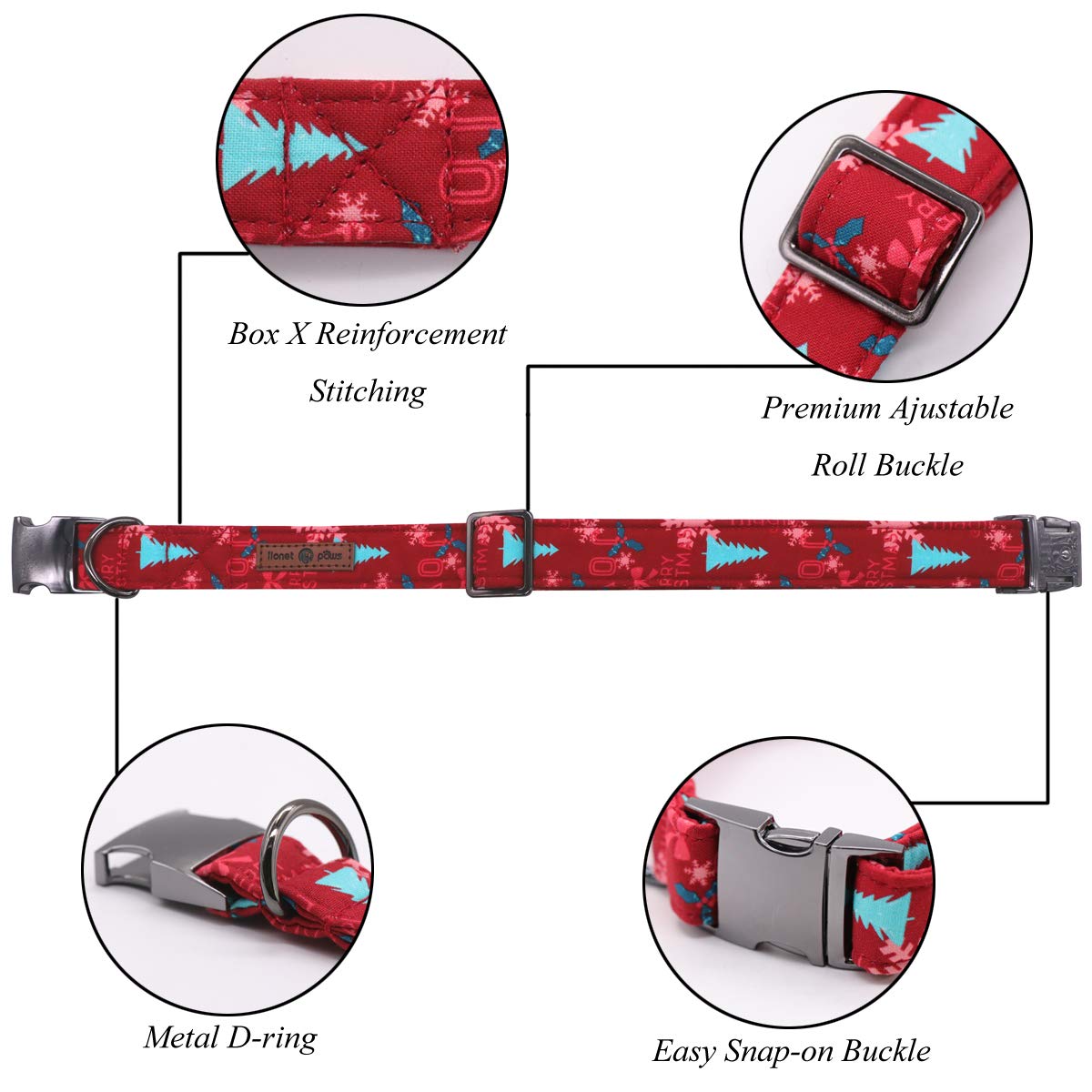 Lionet Paws Christmas Dog Collar With Bowtie, Durable Adjustable And Comfortable Collar For Medium Dogs, Neck 13.5-22In