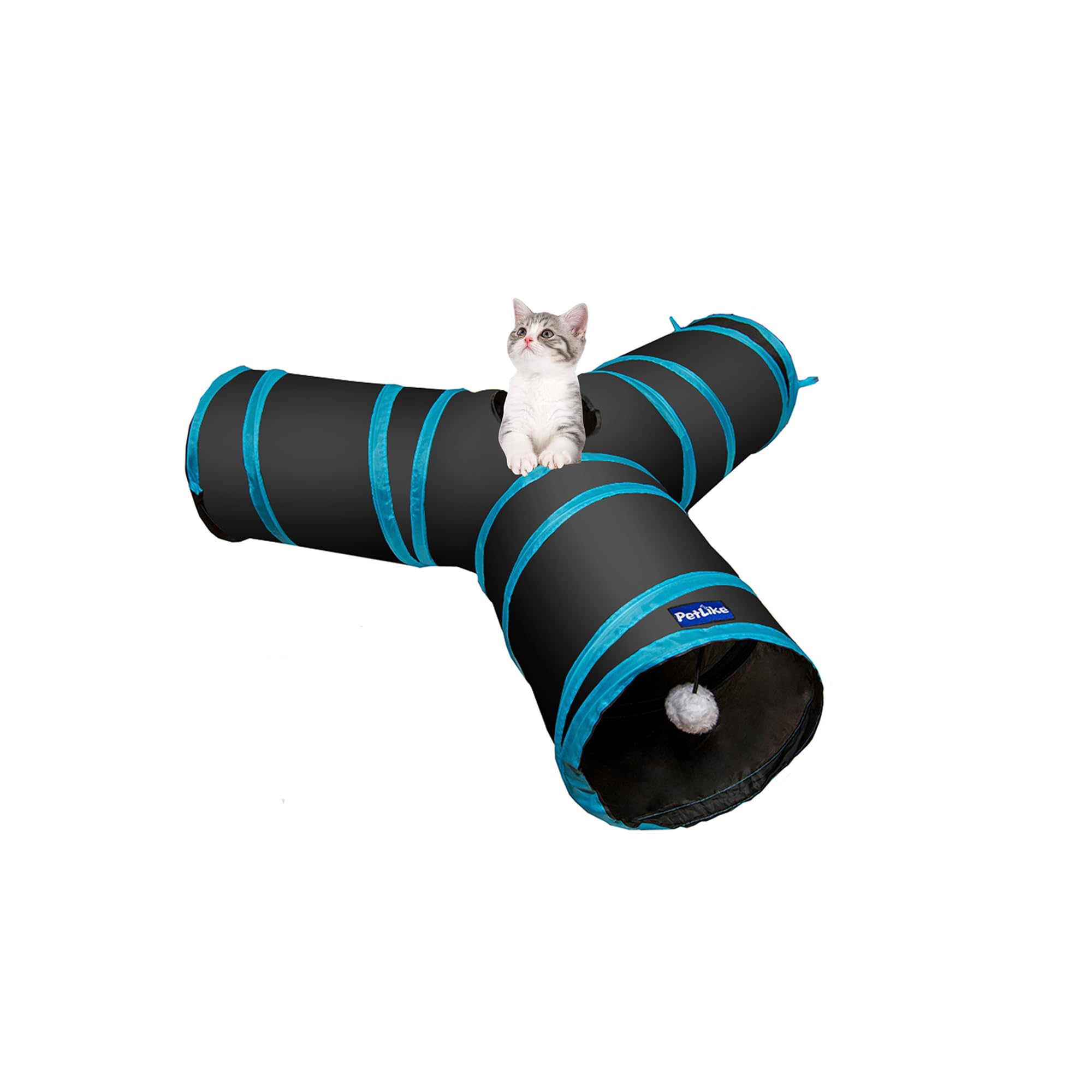 Petlike Cat Tunnel (With Interactive Cat Toy And Catnip Toy) For Indoor Cats Collapsible Pop-Up Pet Tube Peek Hole Hideaway Play