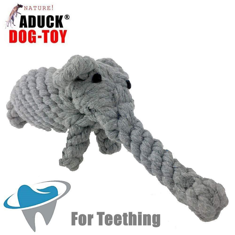 Aduck Pet Puppy Dog Cotton Rope Chew Toys For Teeth Cleaning, Elephant Design