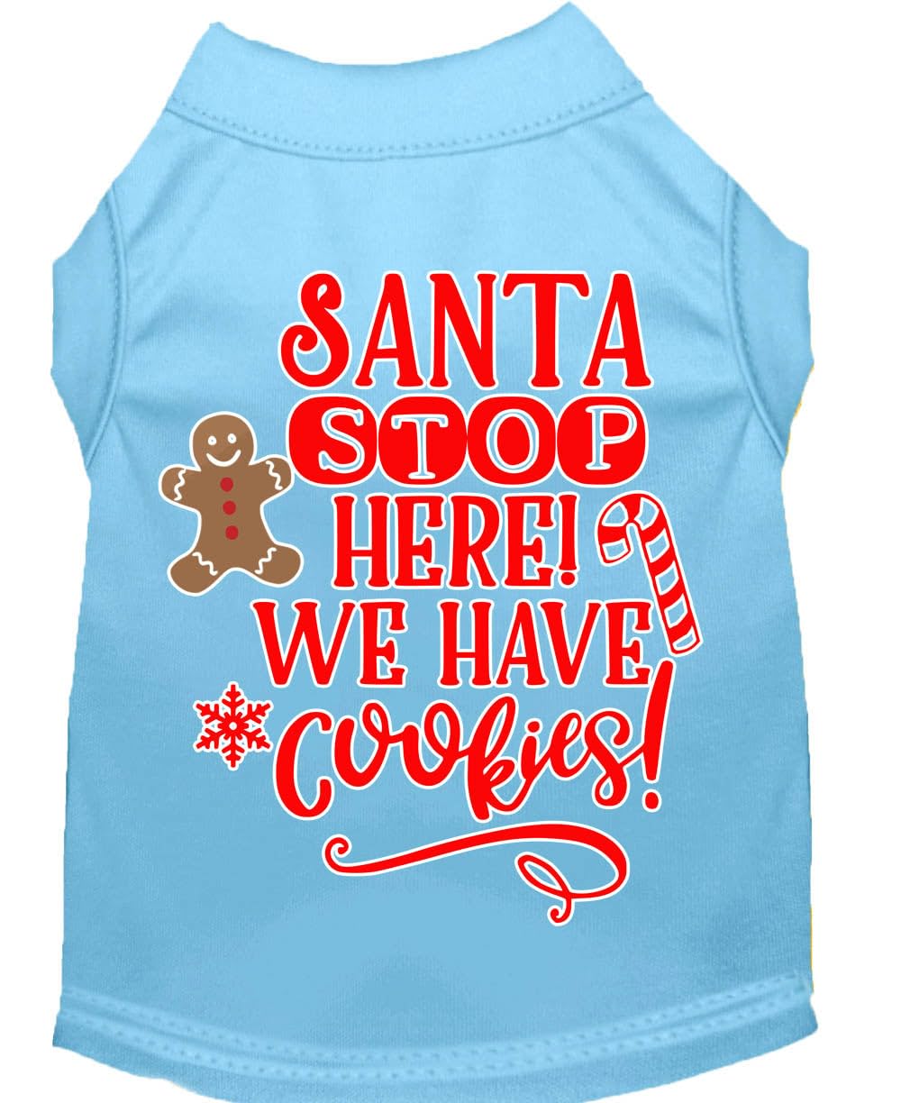 Christmas Pet Dog & Cat Shirt Screen Printed, &quot;Santa, We Have Cookies&quot; Baby Blue XS (0-3 lbs.)