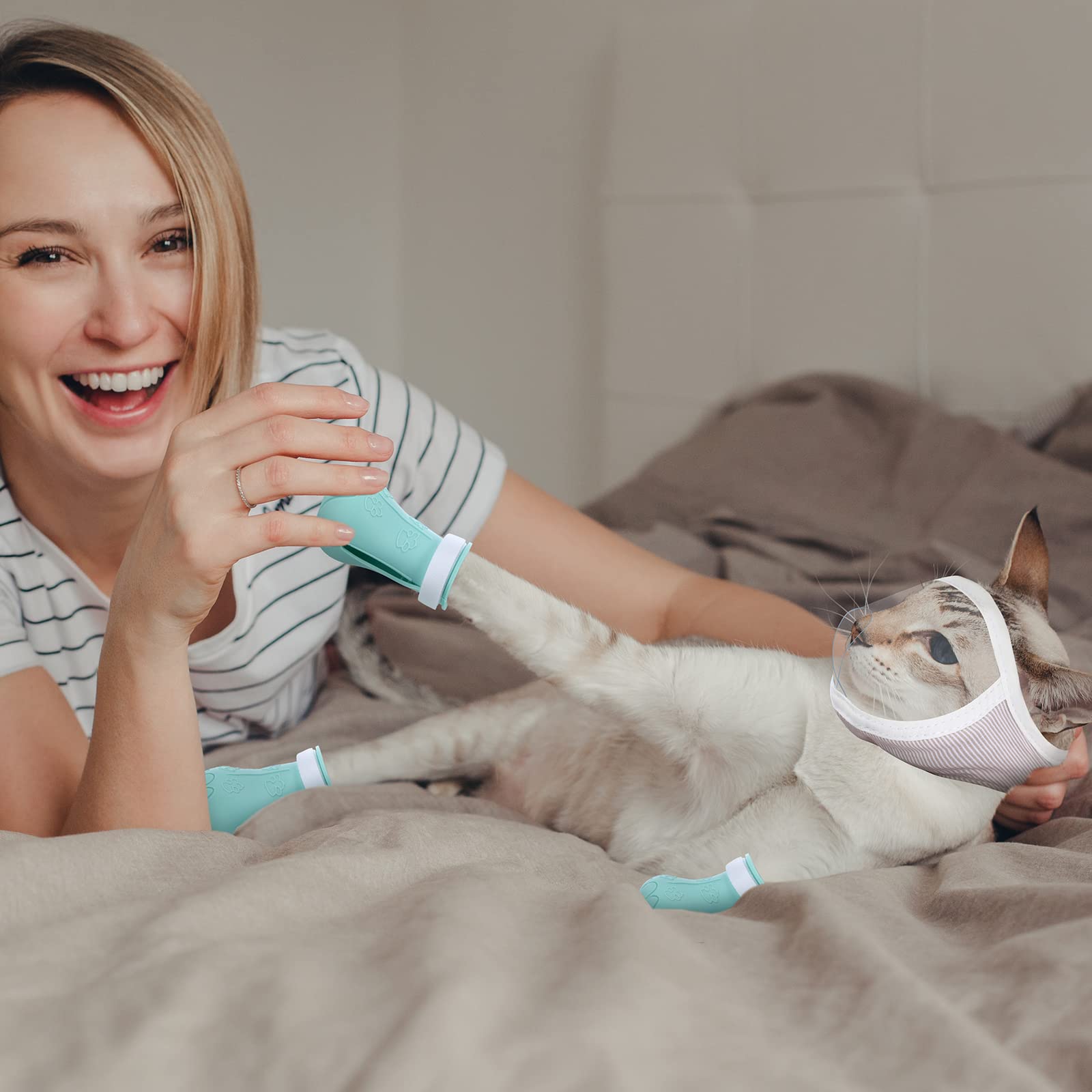 Hillban Cat Muzzle For Grooming With 4 Silicone Boots Breathable Transparent Face Guard Silicone Cat Claw Covers Anti Scratch Bo