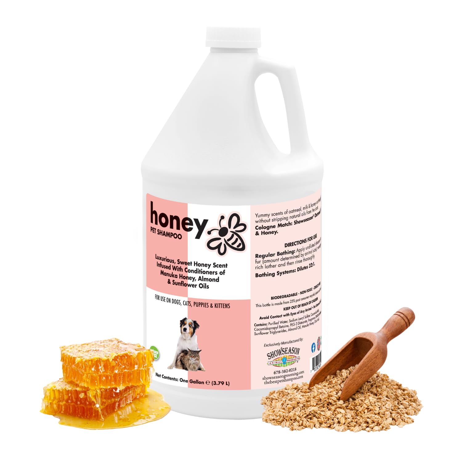 Honey Pet Shampoo For Dogs And Cats One Gallon | Cruelty-Free | Paraben-Free | Biodegradable And Non-Toxic | Made In The Usa