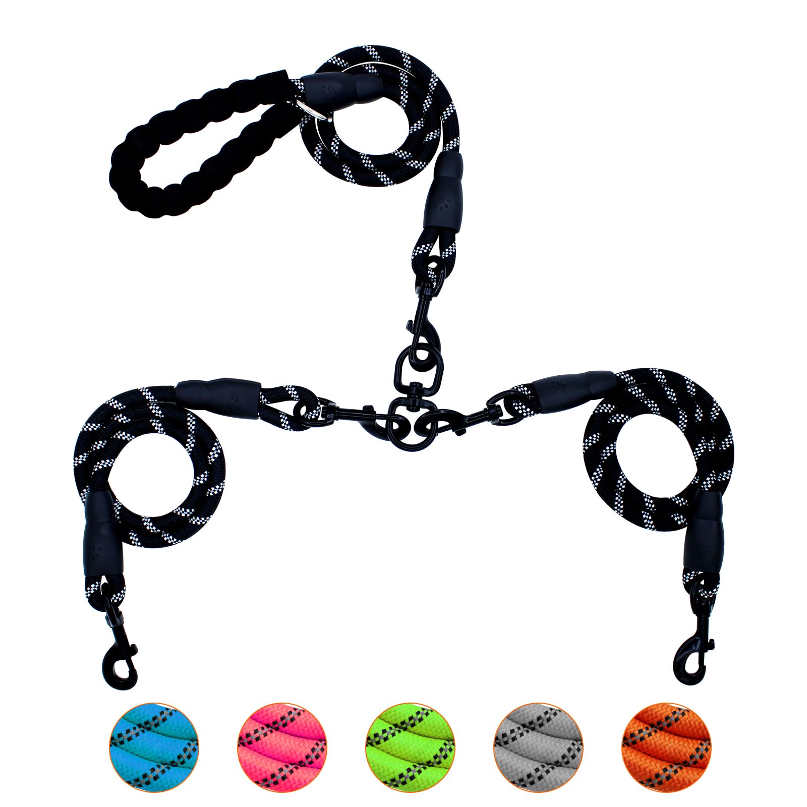 Six Way Leash For 6 Dogs - 360 Swivel, No Tangle Walking Leash With Reflective Strips