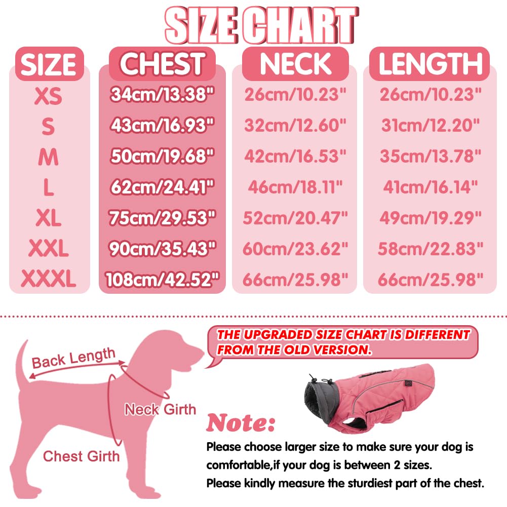 Emust Winter Coats - Warm Dog Jacket, British Style, Fleece, Windproof For Cold Weather, Pink, Xs