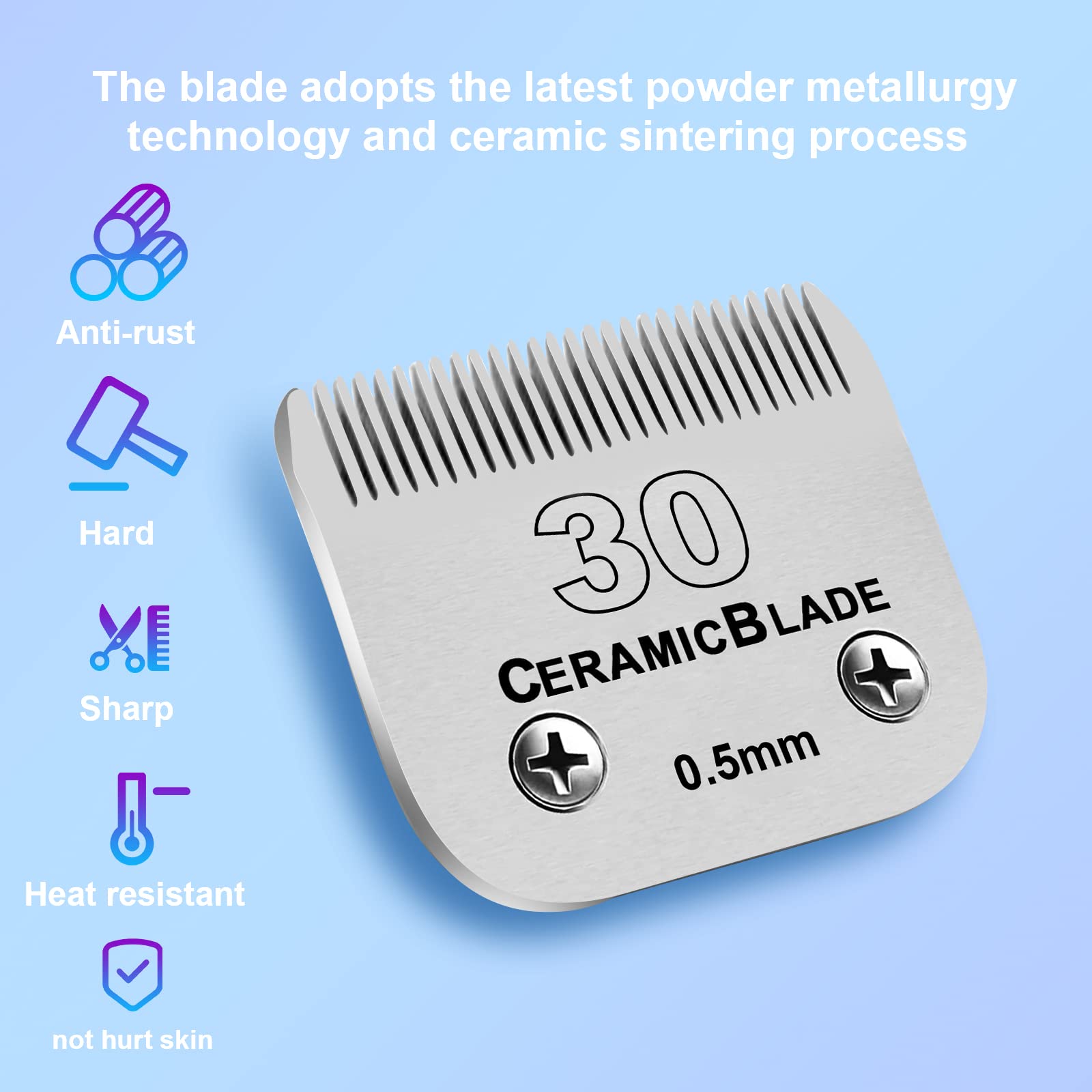 DODAER 10 Pack Detachable Pet Dog Clipper Blades, Compatible with Andis Size 30 Cut Length 1/50''(0.5mm),Most Oster A5,Wahl KM10