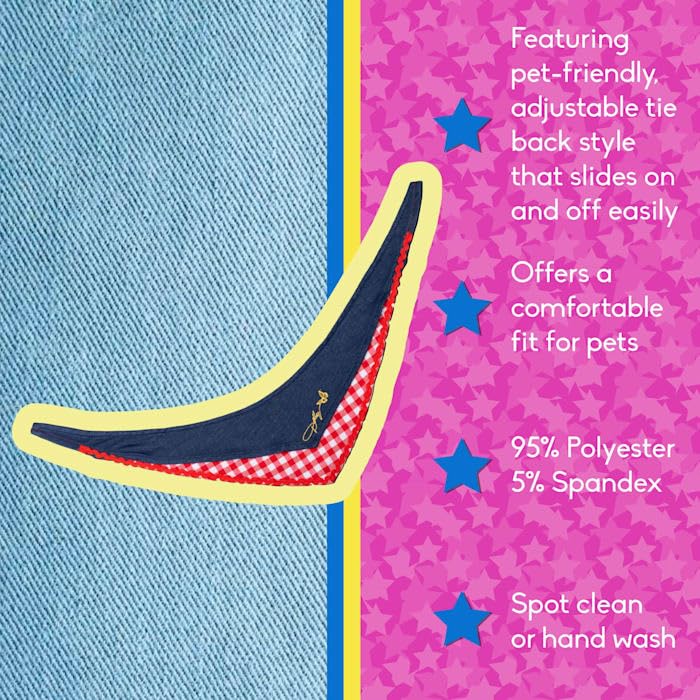 Doggy Parton Blue Denim & Gingham Bandana for Pets, X-Small/Small - Stylish Pet Accessory