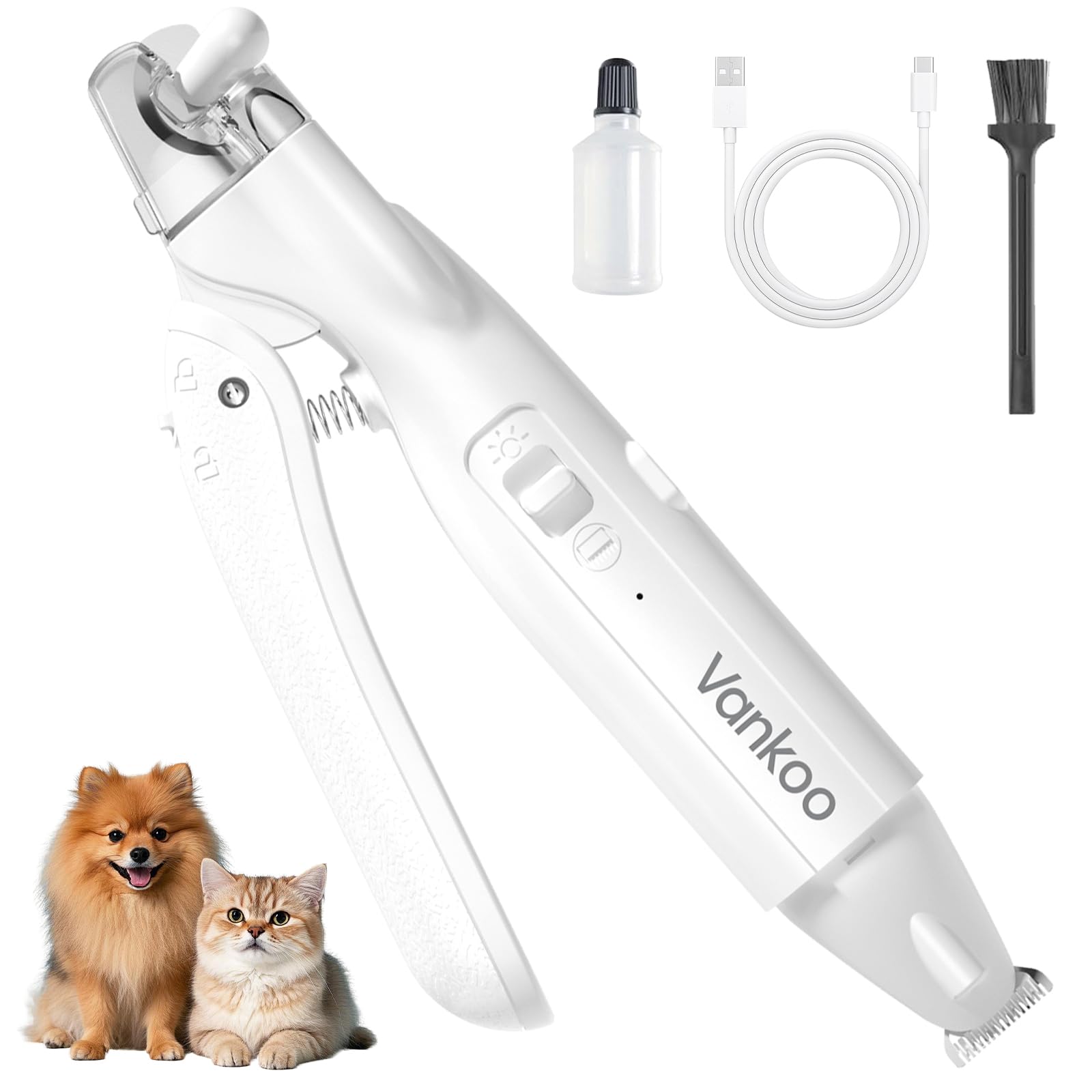 Vankoo 2 in 1 Dog & Cat Nail Clippers & Trimmers with LED Lights, Splash Guard - Pet Hair Trimmer for Around Paws, Ear, Eye,Face