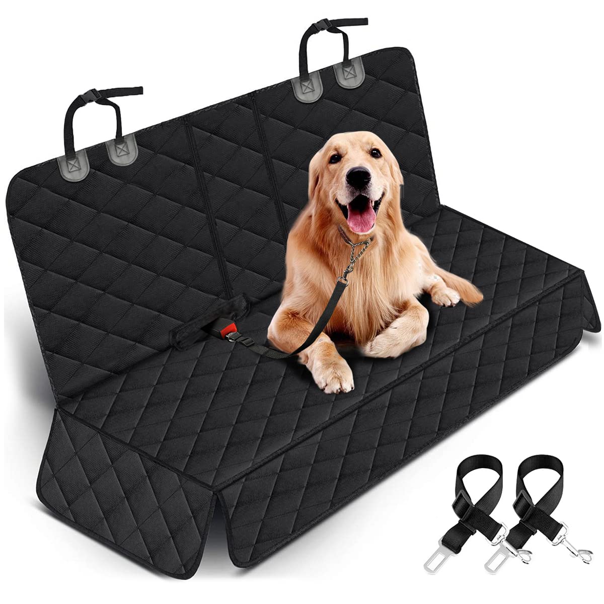 Yuntec Dog Car Seat Cover, Back Seat Cover For Dogs Pet Car Seat Protector Waterproof Bench Car Seat Cover, Non-Slip Reat Seat Cover Fits Middle Armrest For Most Cars Trucks Suvs - Black