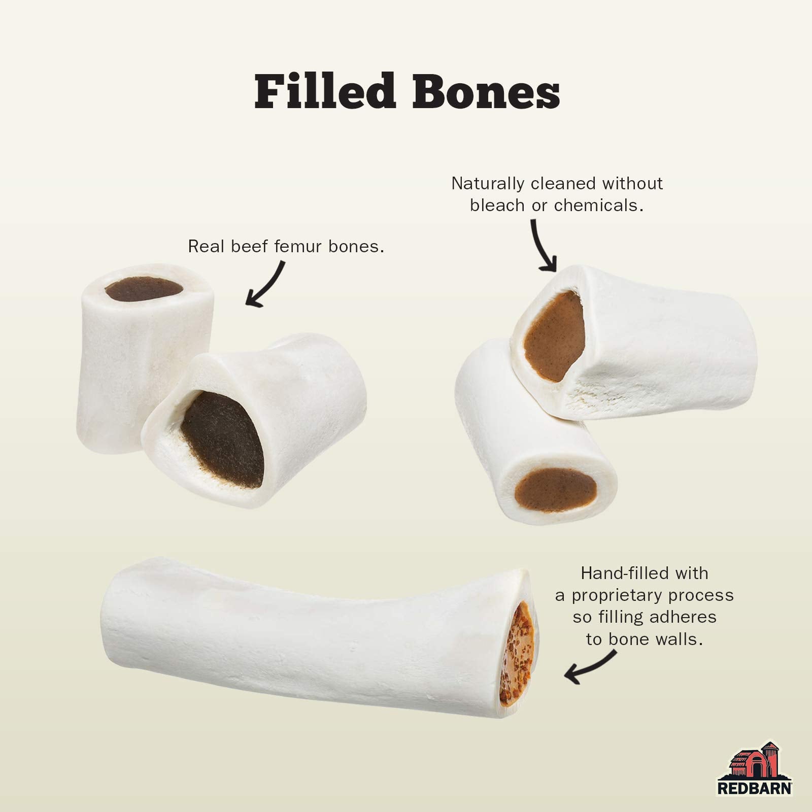 Redbarn Filled Dog Bones  Natural Long-Lasting Dental Treats; Suitable for Aggressive Chewers  Large (6) - 2 Bones (Peanut Butte