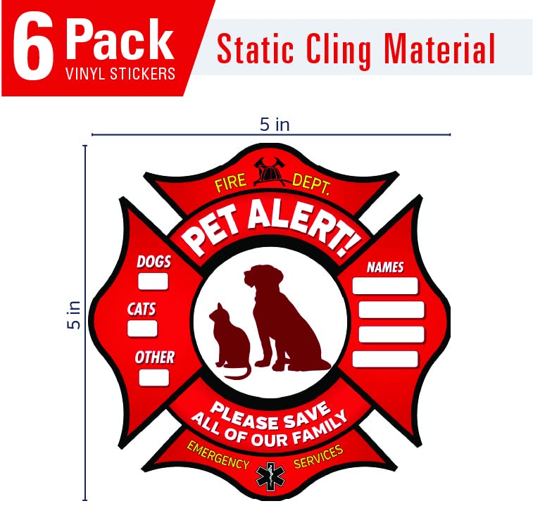 Pet Alert Stickers- Fire Safety Alert And Rescue (6 Pack) - Save Your Pets Encase Of Emergency Or Danger Pets In Home For Window
