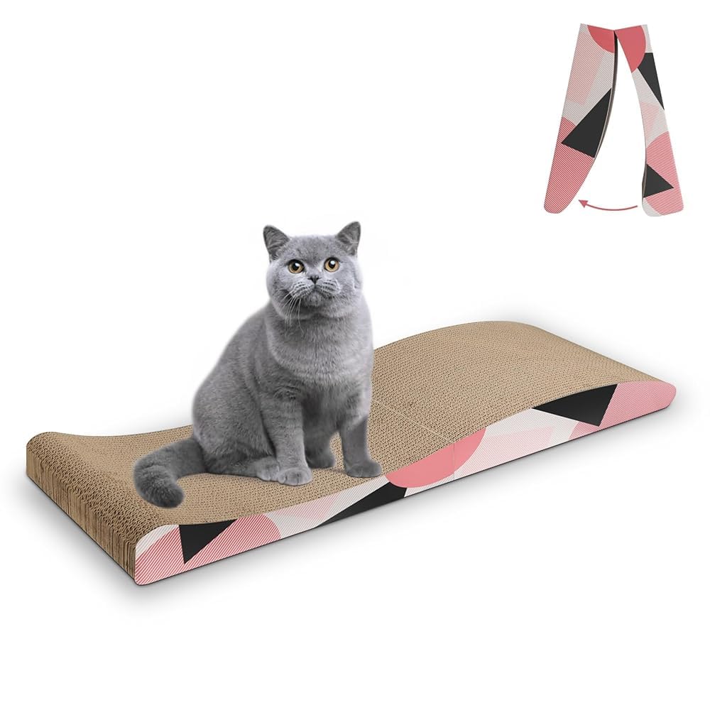 Comsaf Cat Scratcher Carboard Pad Long Curved Foldable 32'X10', Wide Kitty Cat Scratching Pad Recycle Corrugate Scratcher Cat Scratch Lounge Long Lasting Reversible