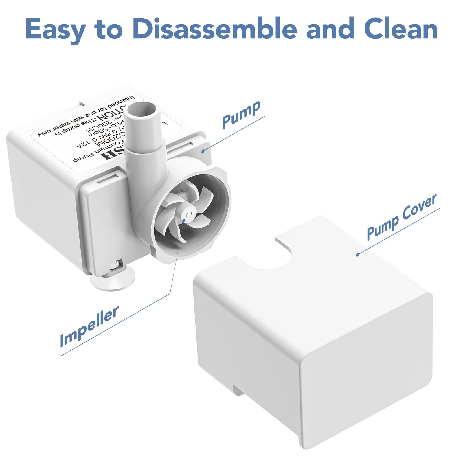 Veken Replacement Pump For 67Oz, 95Oz And 135Oz Pet Fountain Cat Water Fountain Dog Water Fountain Ultra Quiet Long Lifespan Water Pump, Usb Cable, Led Lights