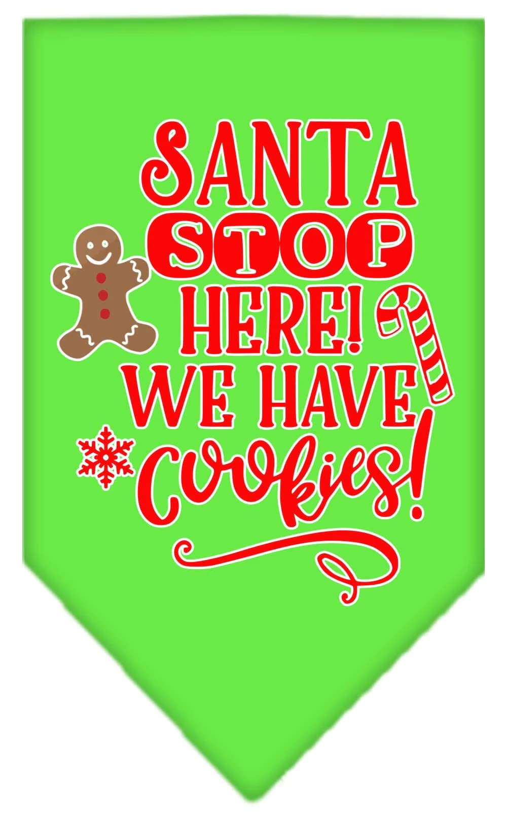 Christmas Pet and Dog Bandana Screen Printed, "Santa, Stop Here! We Have Cookies!" Grey Large