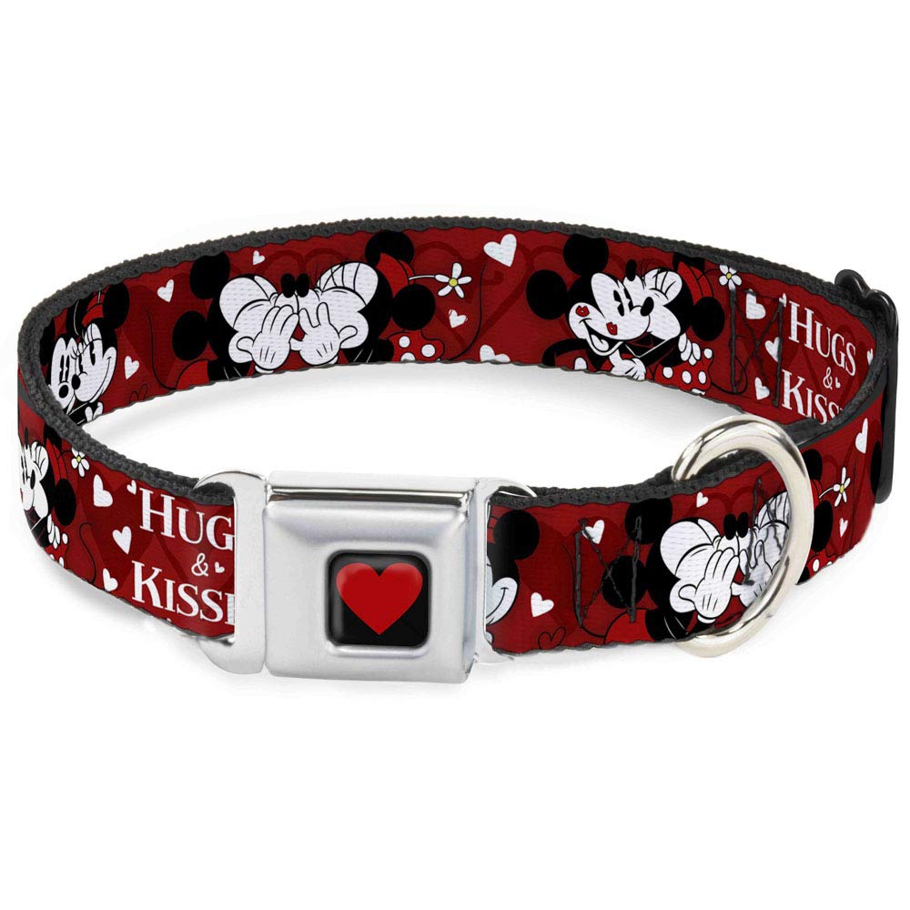 Buckle-Down Dog Collar Seatbelt Buckle Mickey Minnie Hugs Kisses Poses Reds White, Multicolor, 1.5' Wide - Fits 18-32' Neck - 