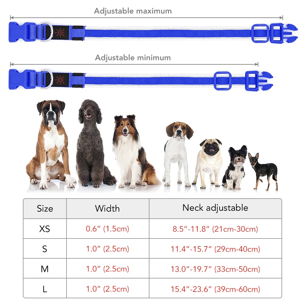 Yfbrite Light Up Dog Collar, Rechargeable Led Dog Collar, Flashing Dog Collar, Adjustable Reflective Dog Collar Safety Glowing At Night (Blue, Large)
