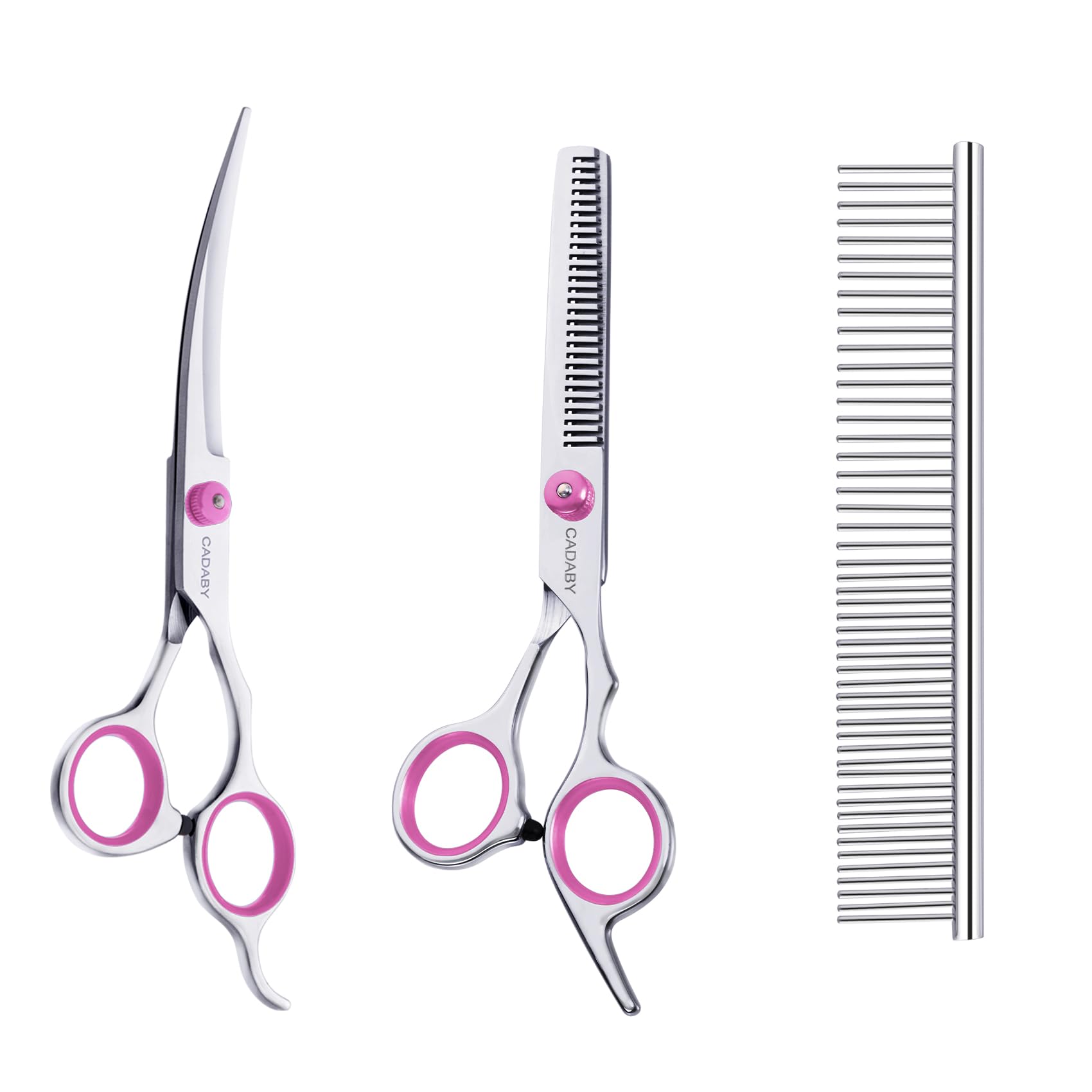 CADABY Pink Dog Grooming Scissors with Safety Tip, 3 in 1 Dog Grooming Scissors Kit, Professional Stainless Steel Pet Grooming S