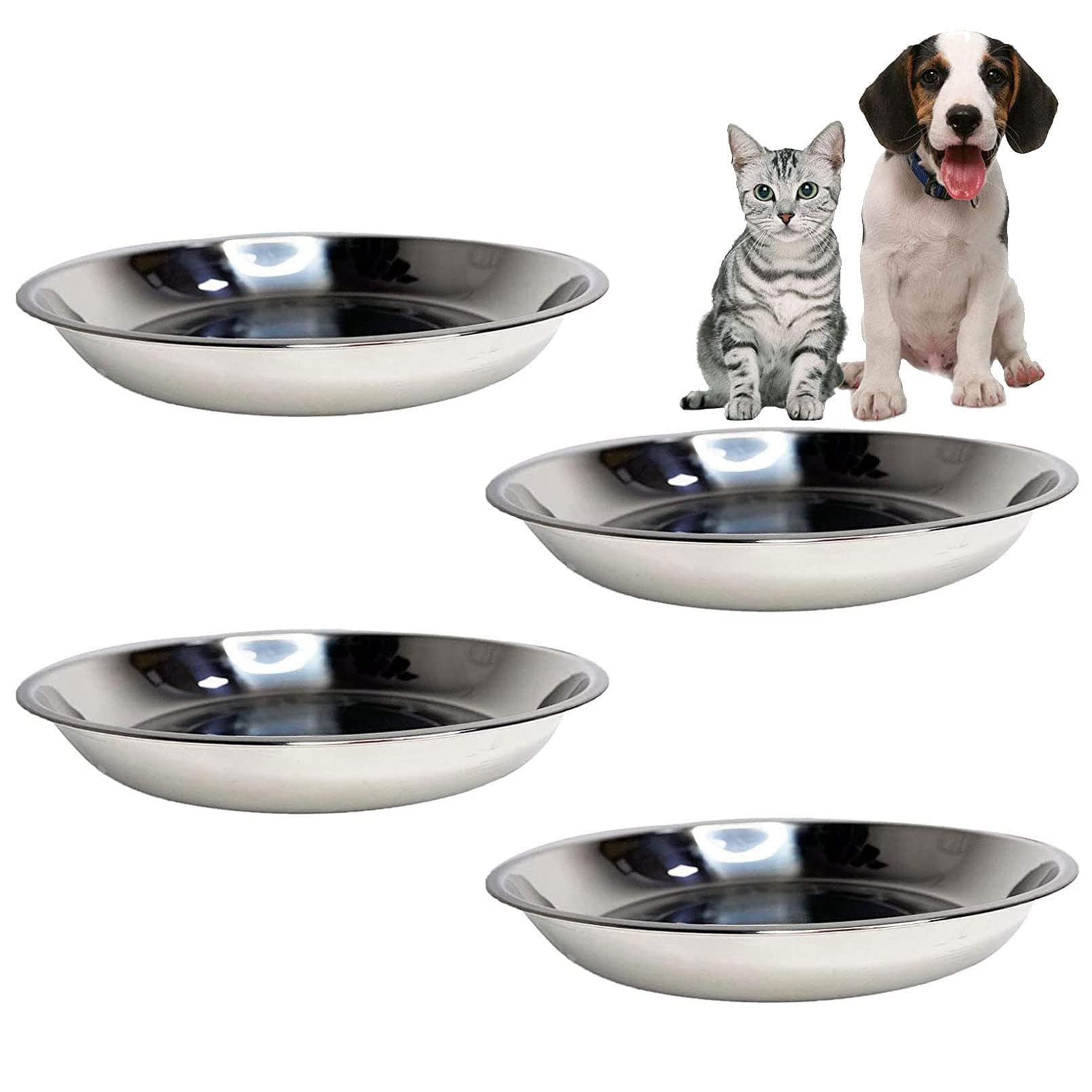 kathson Stainless Steel Whisker Relief Cat Bowl, 4 pcs Shallow and Wide Bowls, Pet Cat & Dog Feeding Large Dishes Fits with Elev