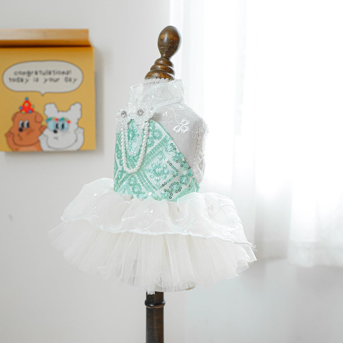 Marupet Fashion Sweet Puppy Dog Blingbling Princess Skirt Pet Dog Lace Cake Camisole Tutu Dress C-Green S
