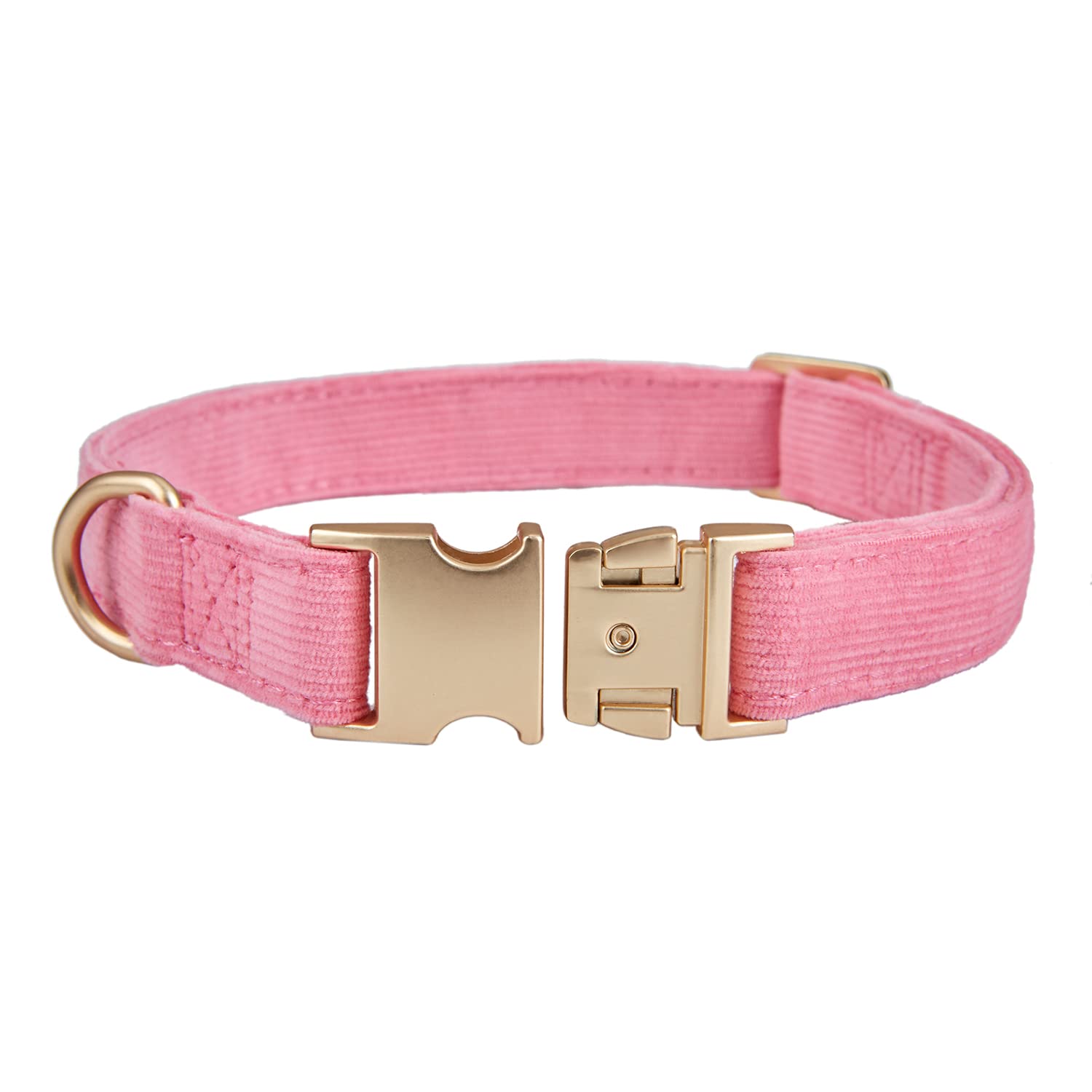 Ewinoom Soft Corduroy Dog Collar and Leash Set, Adjustable Cotton Dog Collars with Metal Buckle and Lead for Large Dogs,Hot Pink