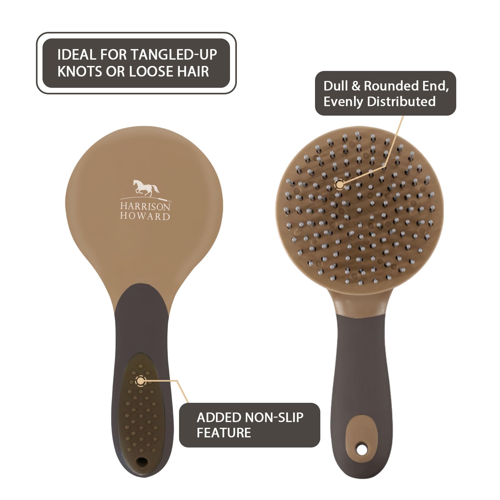 Harrison Howard Horse Mane And Tail Brush - Professional Grooming Brush, Equestrian Detangler, Non-Slip, Dark Brown