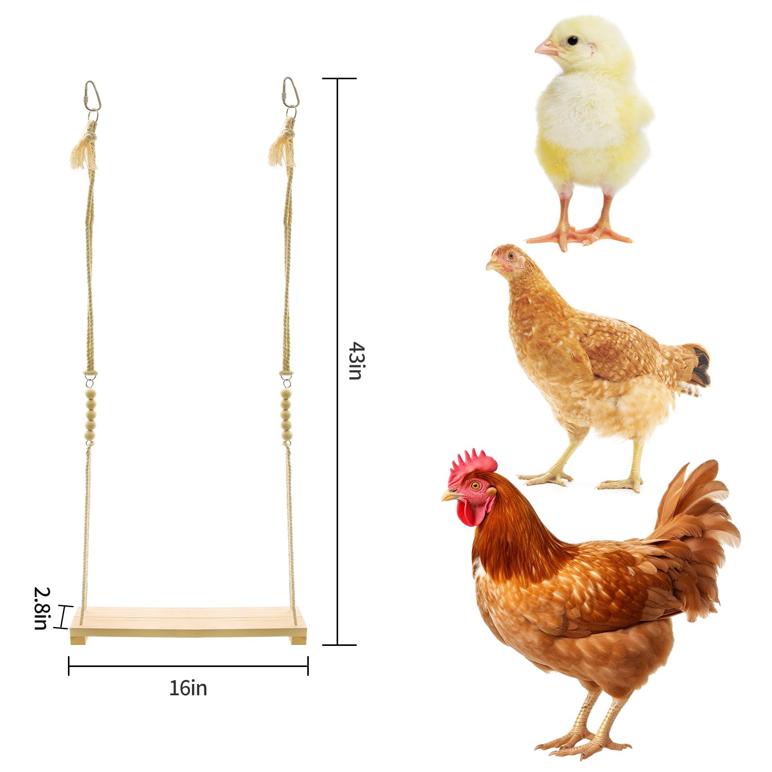 Chicken Swing Toy, Chicken Toy, Wood Chicken Swing Toy, Wood Chicken Swing For Chickens Rooster Poultry Parrots (1Pcs)