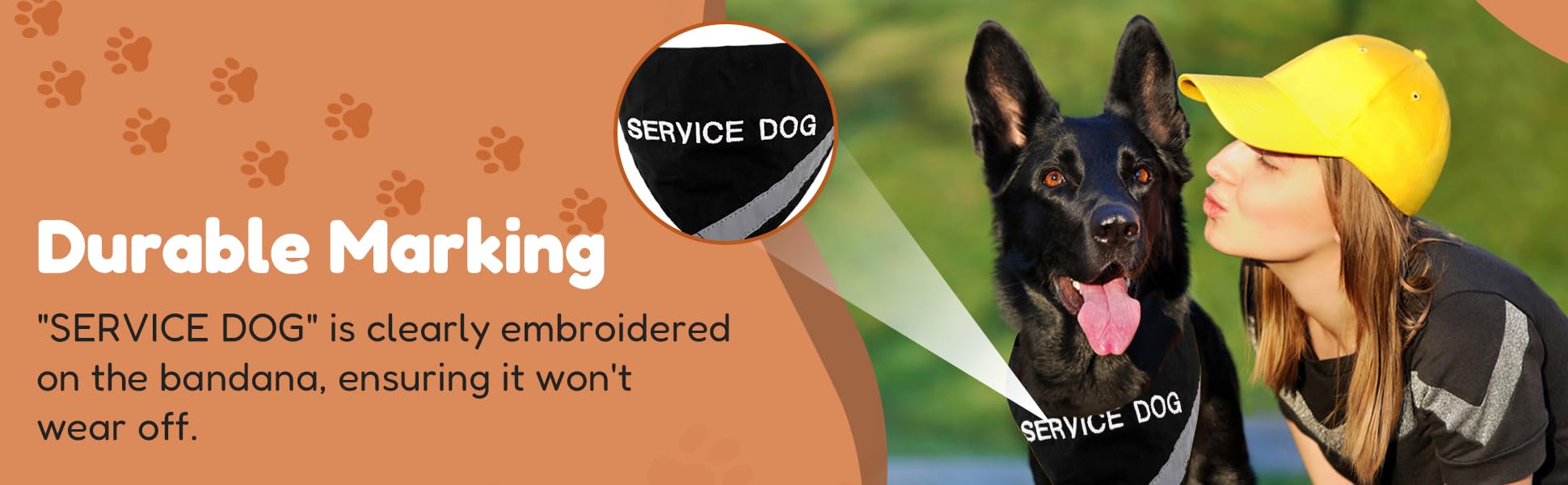 Doggie Stylz Service Dog Bandana With Reflective Strip For Pet Safety At Night. Has Built In Matching Collar To Keep Bandana Sec