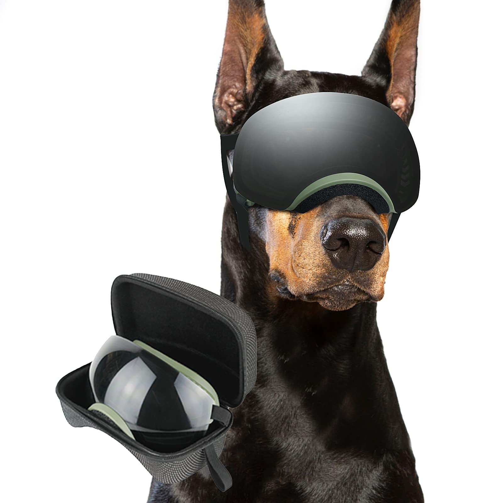 Enjoying Dog Goggles Large Breed With Replaceable Lenses, Silver/Black, Interchangeable Sunglasses For Dogs Medium Large Breed, 