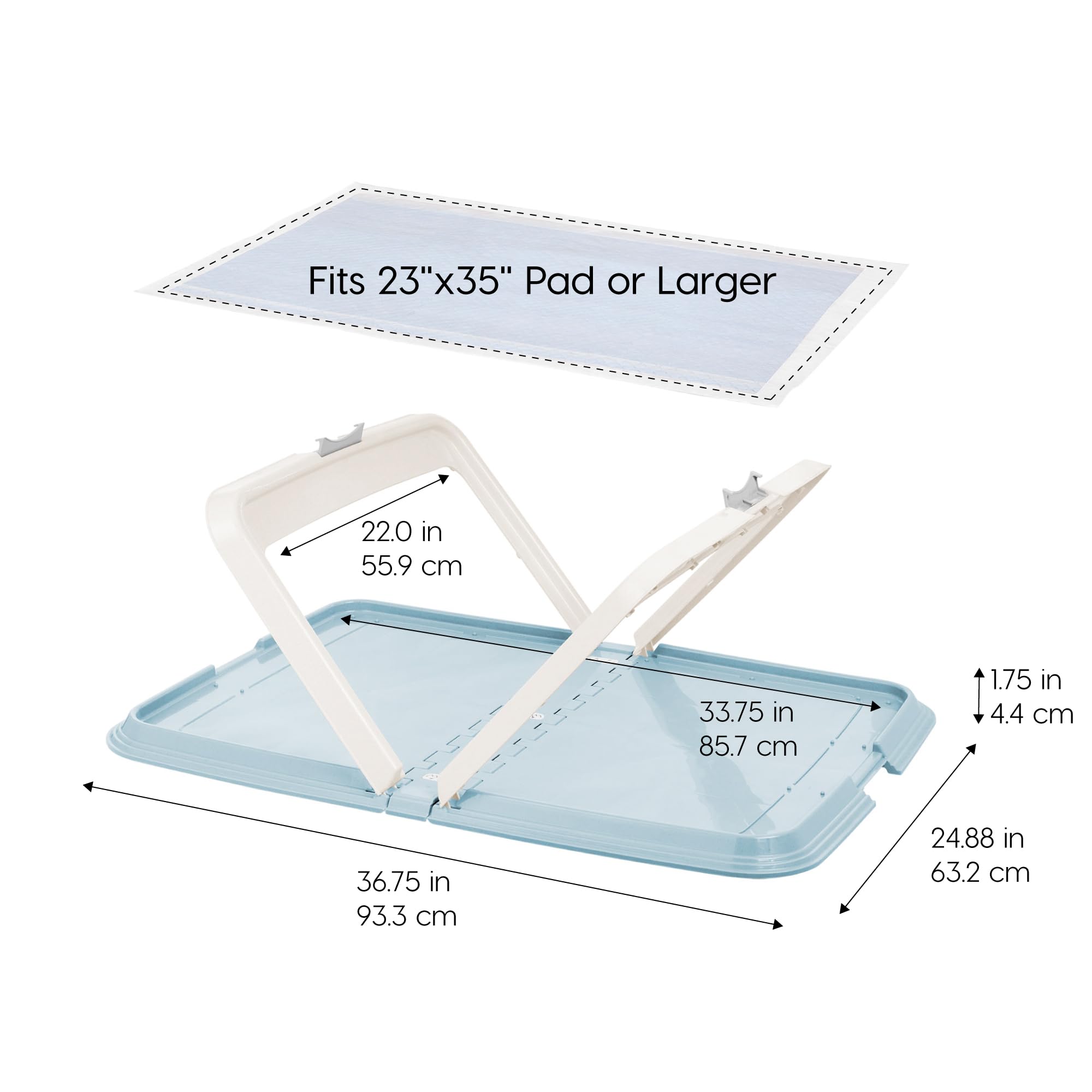 IRIS USA XL Pee Pad Holder - Foldable, Non-Skid Rubber Feet, Blue, Model 301565, Fits 23"x35" Pad or Larger