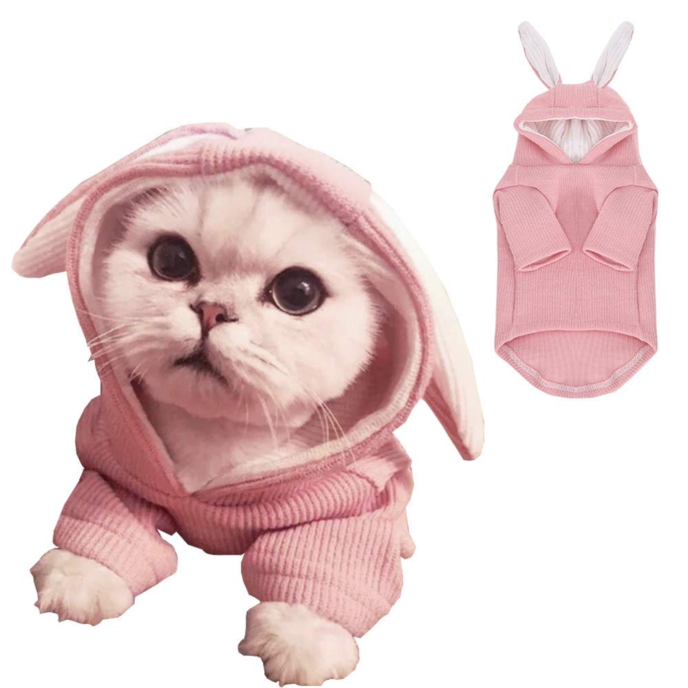 Aniac Pet Hoodie Cat Rabbit Outfit With Bunny Ears Cute Sweatshirt Spring And Autumn Puppy Knitted Sweater Kitty Soft Knitwear (Large, Pink)