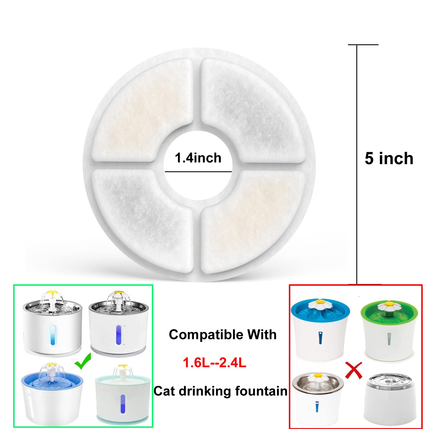 Samanija 8-Pack Cat Water Fountain Filters For 81Oz/2.4L Automatic Pet Round Fountain Filter Replacement Activated Carbon Filters