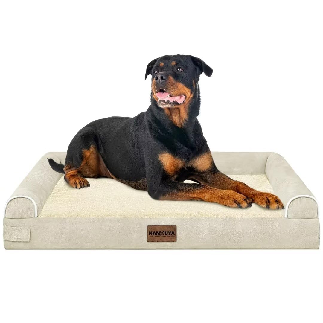 Large Dog Bed Orthopedic Washable: Beds Bolster Xxl Bed Big Xlarge Dogs Egg Crate Foam Sofa Couch Waterproof Removable Cover - Beige