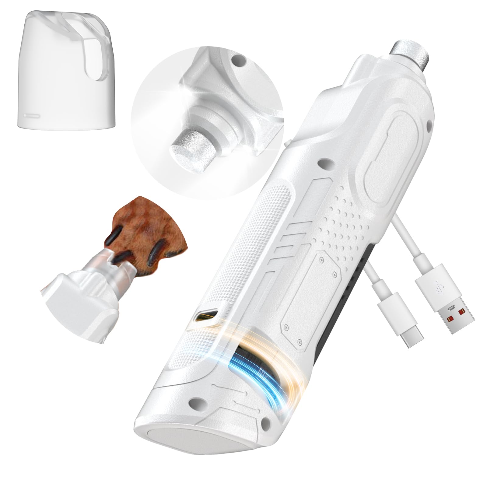 Papifeed Dog Nail Grinder, 6-Speed Dog Nail Trimmer With 2 Led Lights, Pet Nail Grinder Quiet For Large Medium Small Puppy Dogs/
