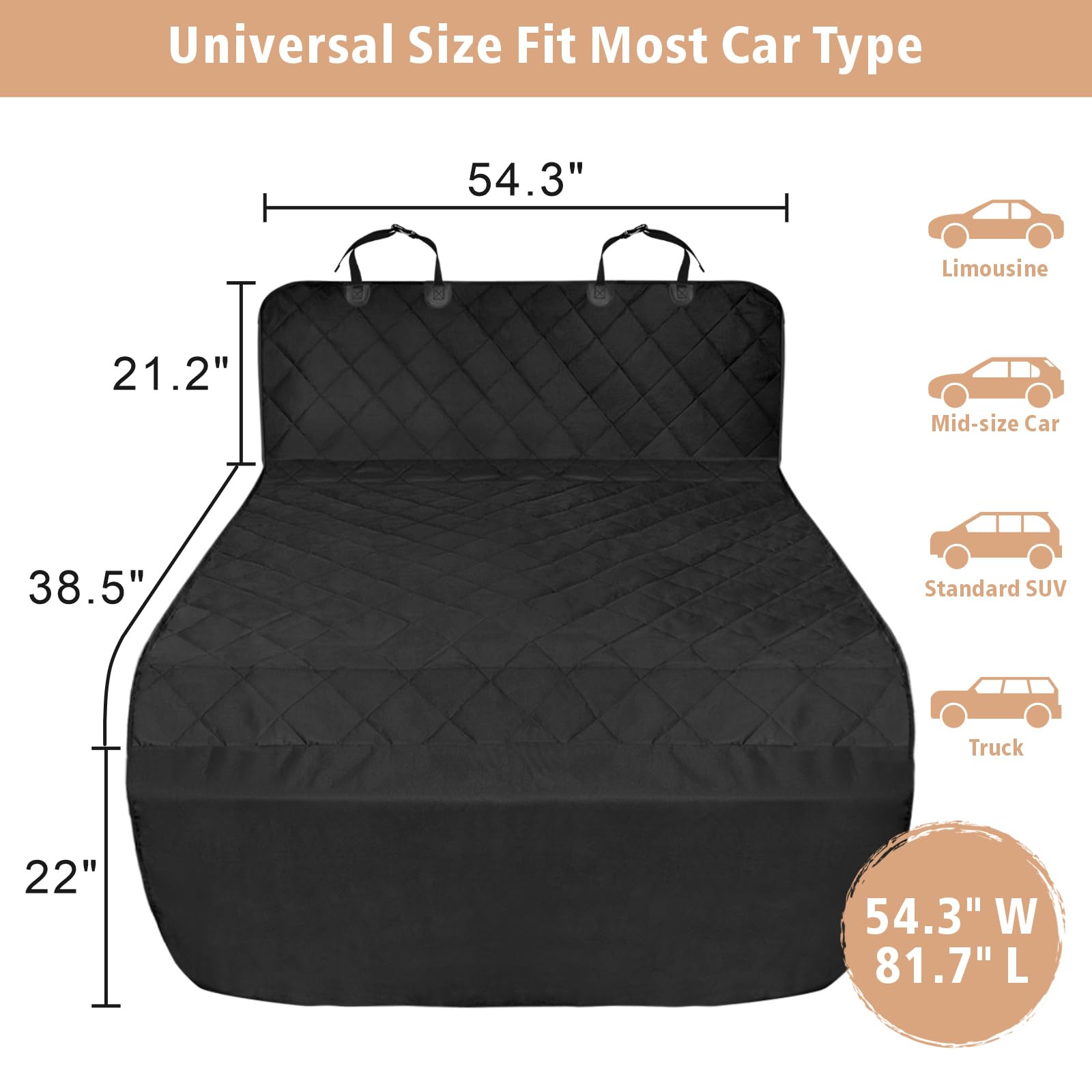 F-Color Suv Cargo Liner For Dogs - Waterproof Pet Cargo Liner, Comfort Dog Cargo Cover With Bumper Flap Protector, Scrachproof Non-Slip Universal Fit Suvs Sedans Trunks Vans, Black