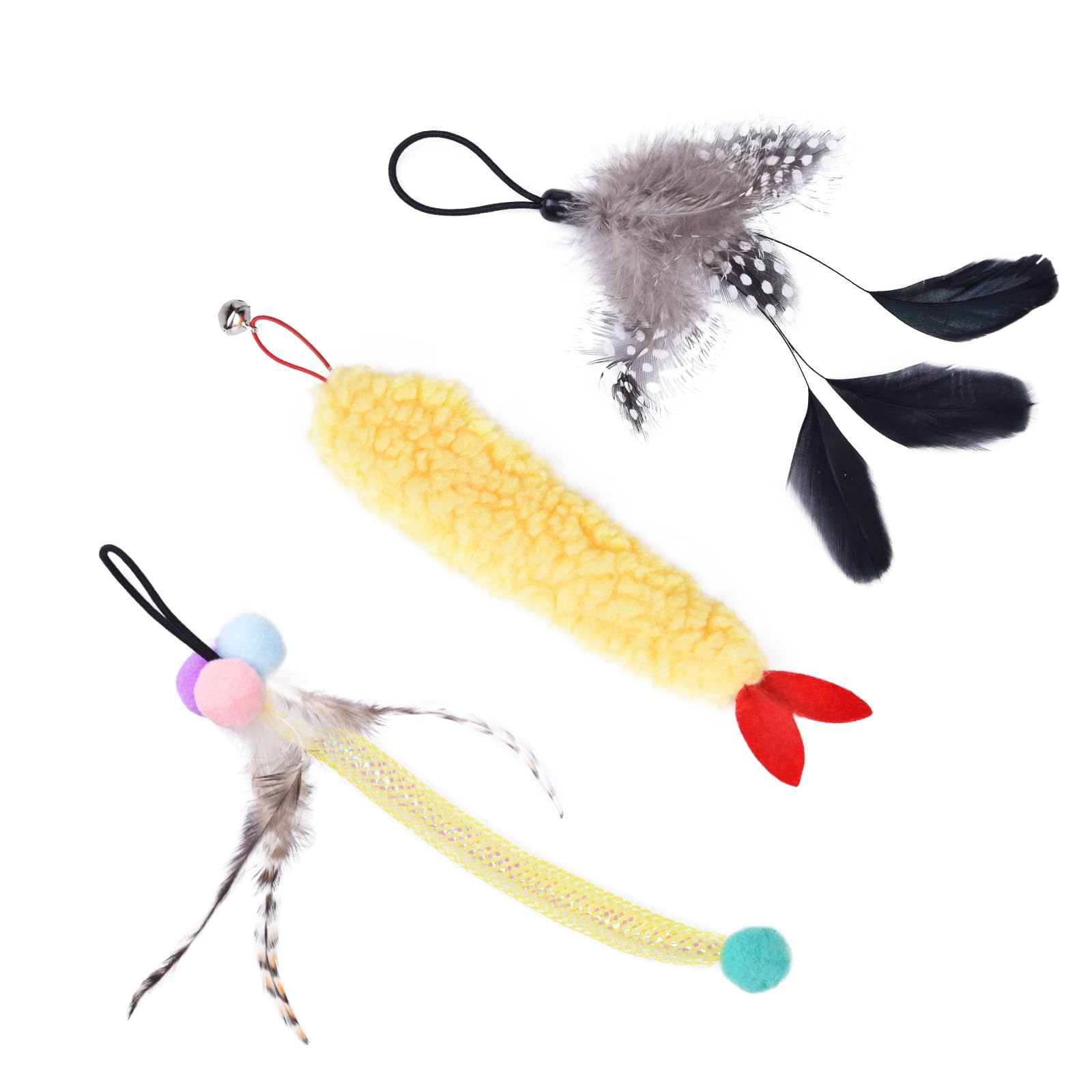 Orsda 3 Pcs Replacement Refills For Cat Ball Toys, Feather Tail, Elastic Net Tail, Plush Shrimps For Interactive Kitten Toys For