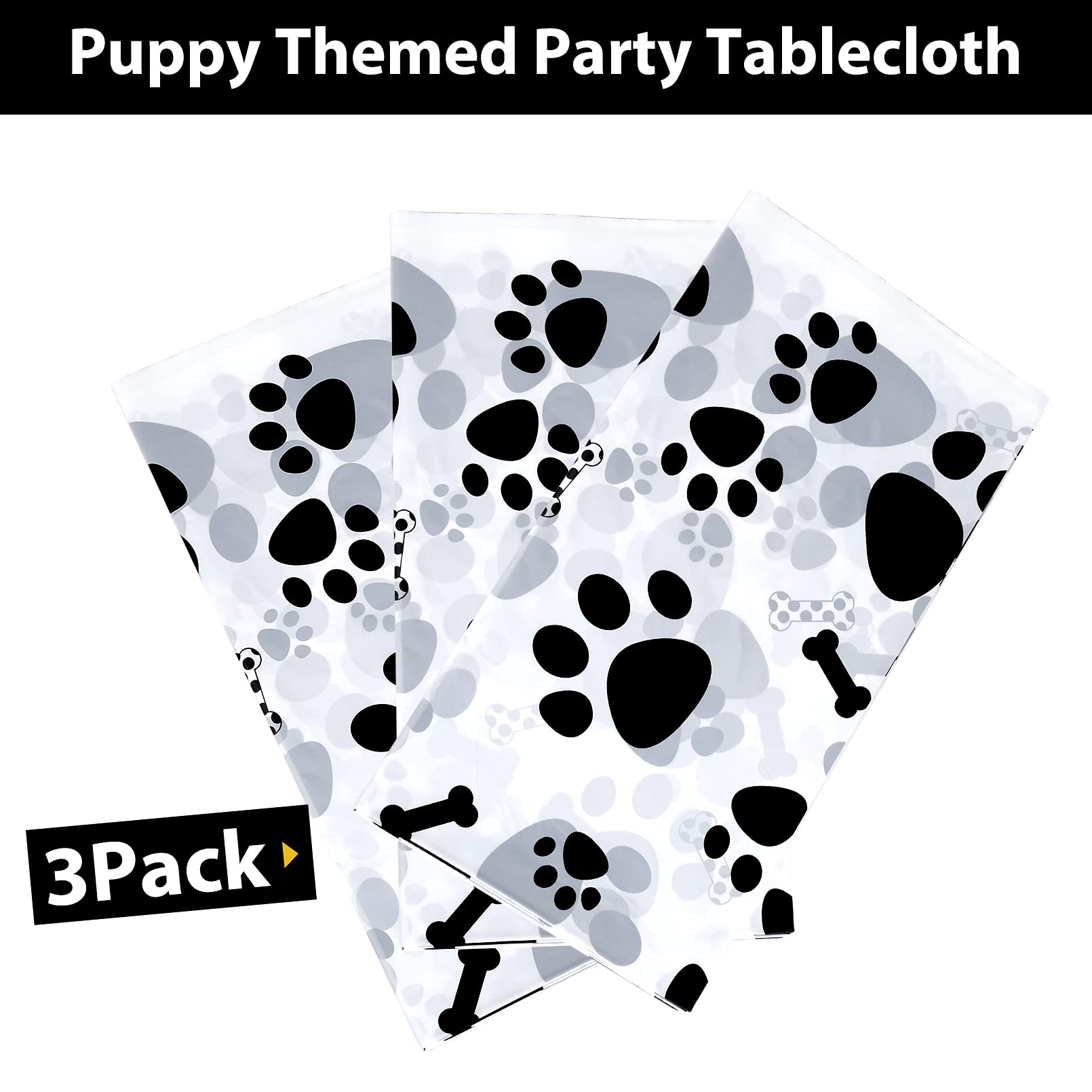 3 Pack Puppy Dog Pet Paw Print Plastic Tablecloth Table Cover,Large Paw Print And Bone Sign Plastic Disposable Rectangle Table C